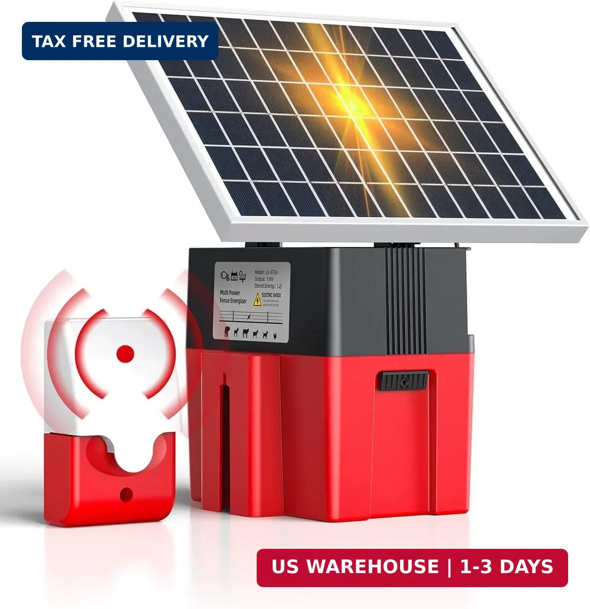 Solar-Powered Electric Fence Charger with Alarm,1.2 Joule Output, Up to 20 Miles