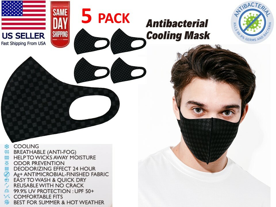1PCS or 5PCS Fashion Black Face Masks Cooling Unisex Adult Reusable Washable SQU