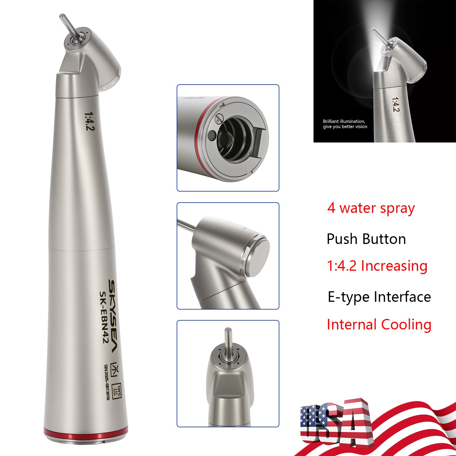 Dental 1:4.2 Increasing LED Contra Angle Surgical 45° Fiber Optic Handpiece