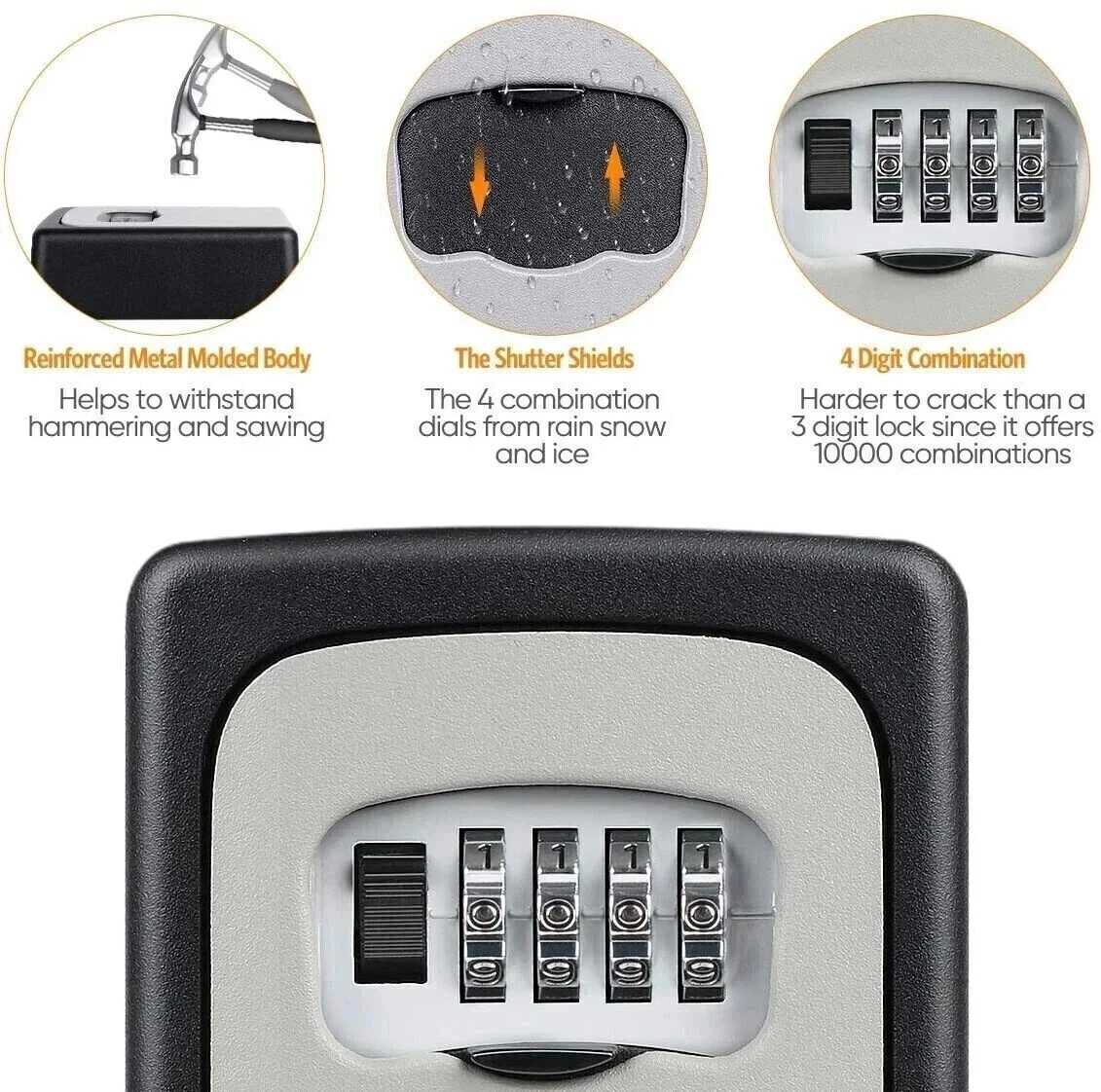 Key Lock Box for Outside-Combination Lockbox for House Key-Portable/Wall Mounted