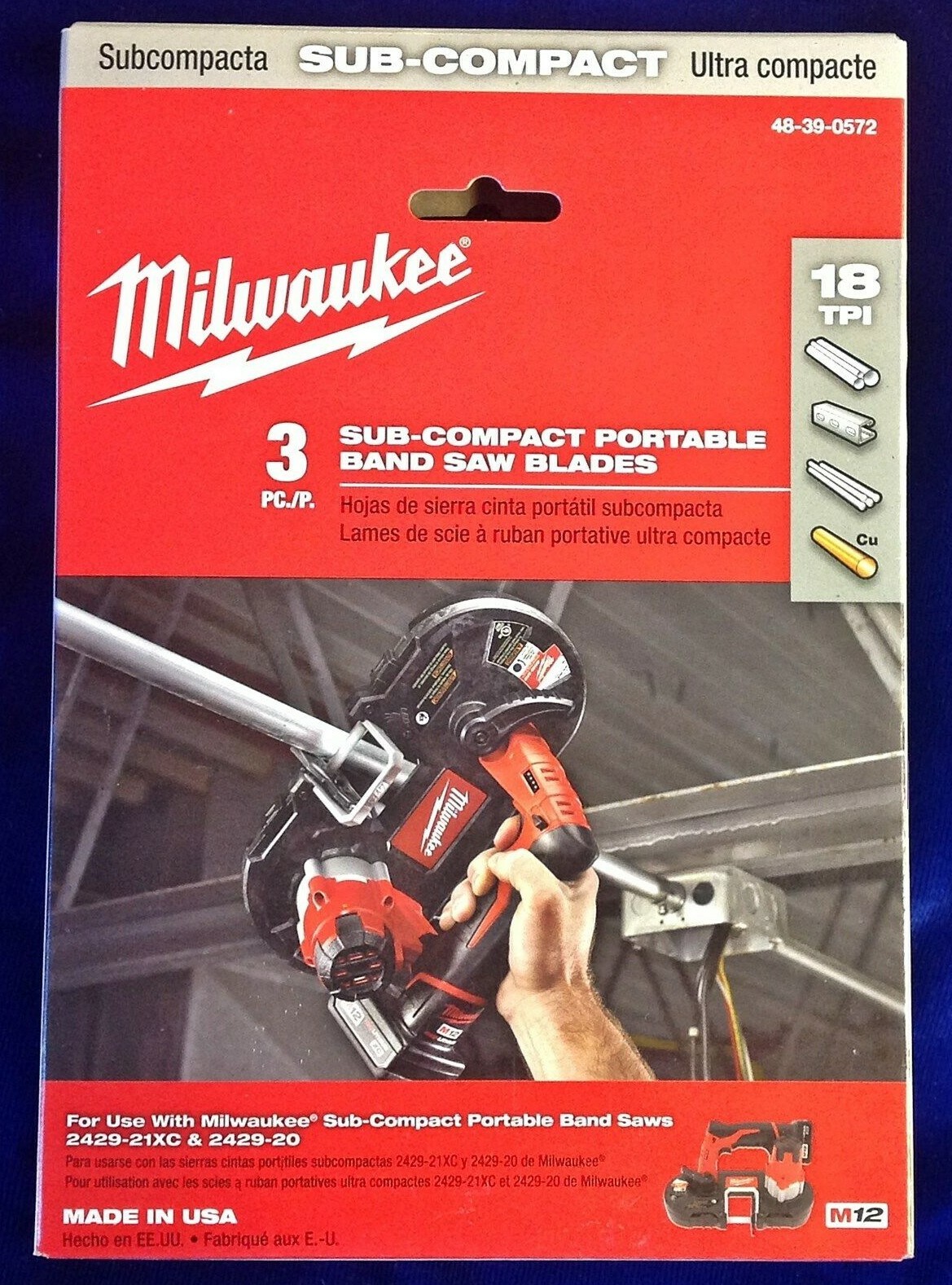 27″ x 1/2″ 18T Milwaukee 48-39-0572 Sub-Compact Portable Band Saw Blade 3 Pk