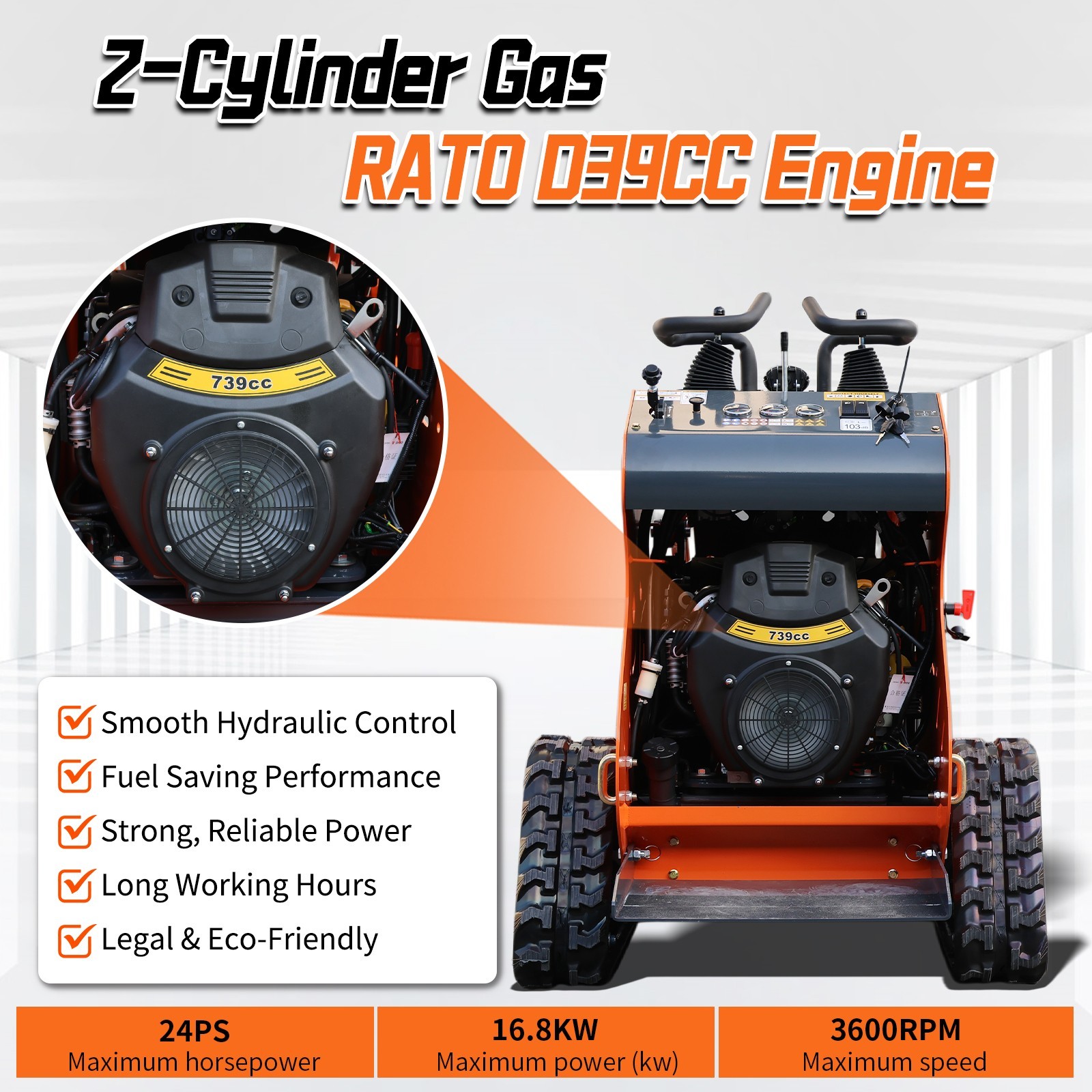 Upgraded 24HP Mini Skid Steer Loader 2-Cylinder Air Cooled Engine 3 Pump CE