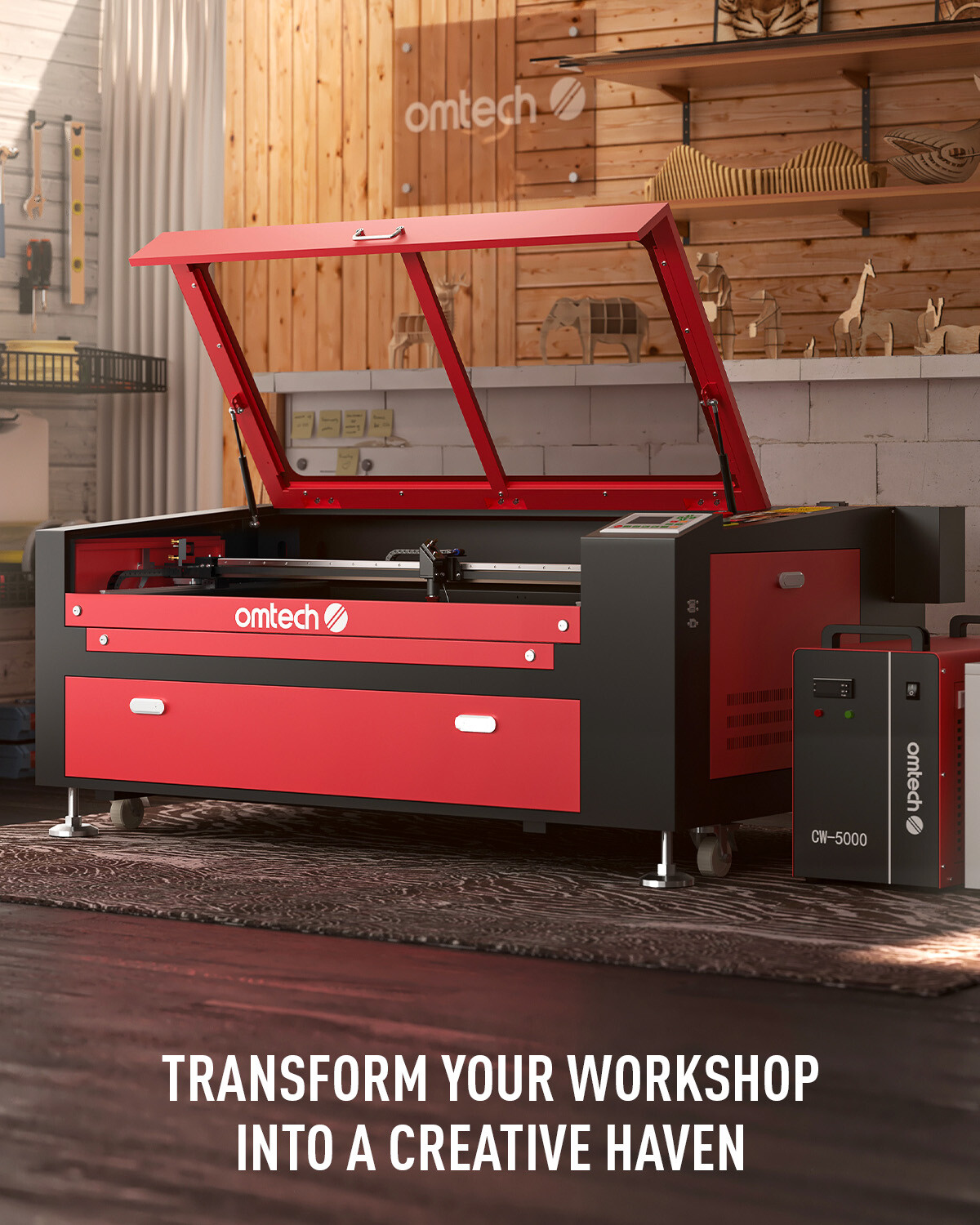 OMTech 100W 24×40 CO2 Laser Cutter Engraver Autofocus with CW5200 Water Chiller