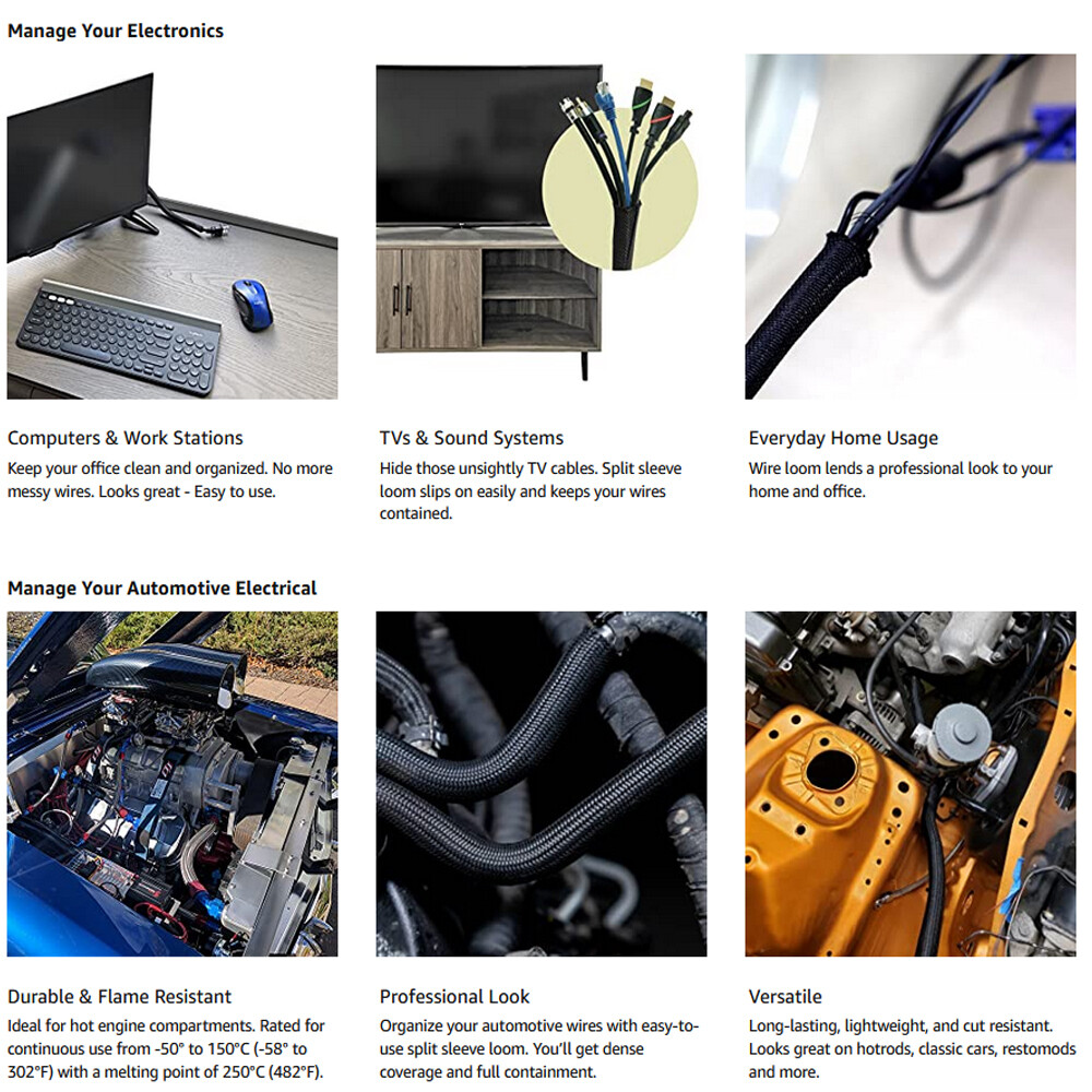 Cable Protectors Resist High Temp Self-Closed Split Braided Wire Sleeving Tube
