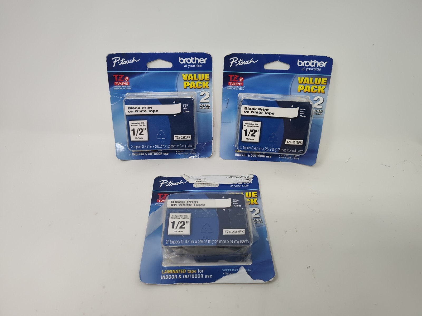 (3) Brother Genuine P-Touch, TZe-231 2-packs TZE2312PK Black Print White Tape