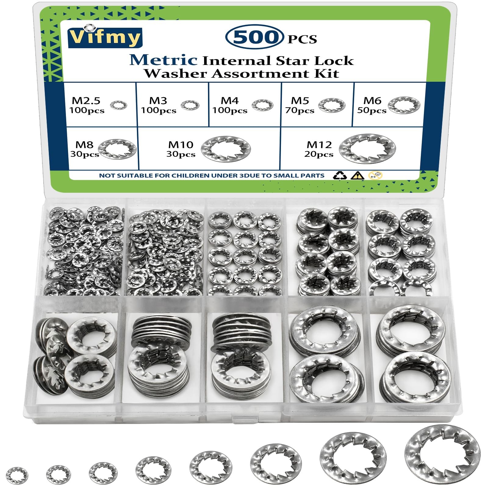 Vifmy Internal Tooth Star Lock Washer;500 PCS, silver