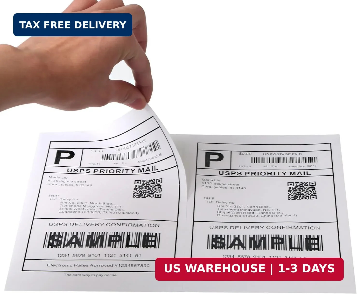 [100 Sheets; 200 Labels] Half Sheet Self Adhesive Shipping Label for Laser & Ink