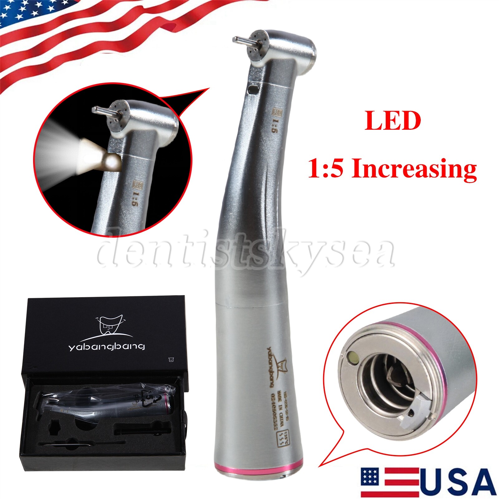 Dental Optic 1:5 Increasing Contra Angle LED Handpiece for Electric Motor YBB