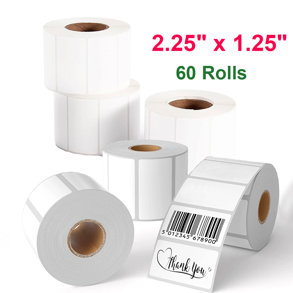 60 Rolls 2.25″x1.25″ Direct Thermal Labels Adhesive Barcode SKU Labels for Zebra