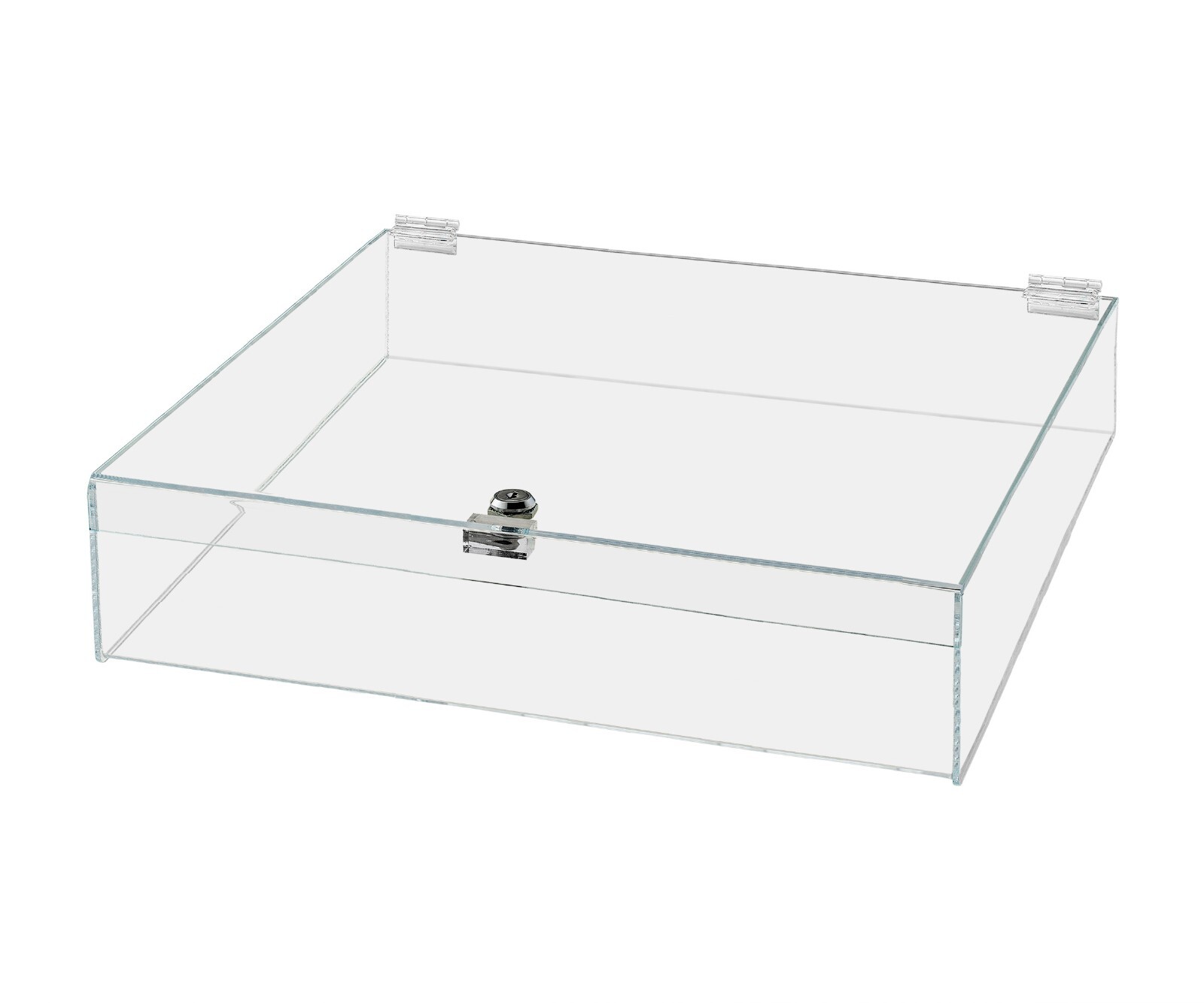 18″W x 18″D x 6″H Acrylic Locking Display Case with Lid and Keys