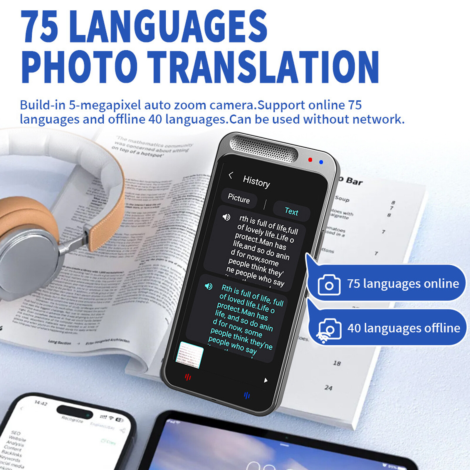 Z6 Language Translator Device, Two-Way offline Voice Interpreter