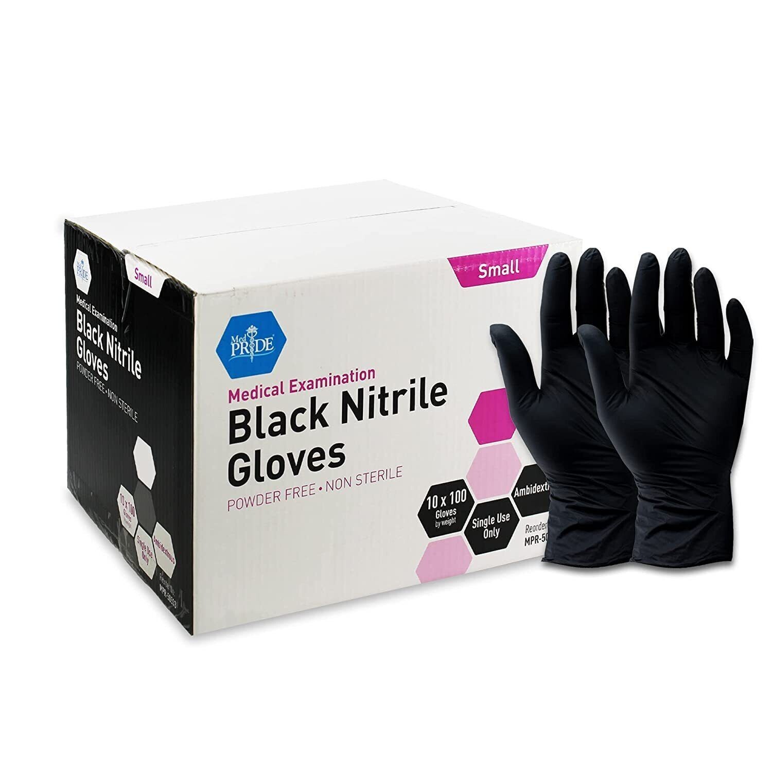 MedPride Medical Examination Nitrile Gloves,N/S Powder Free, Small-Black-1000/CS