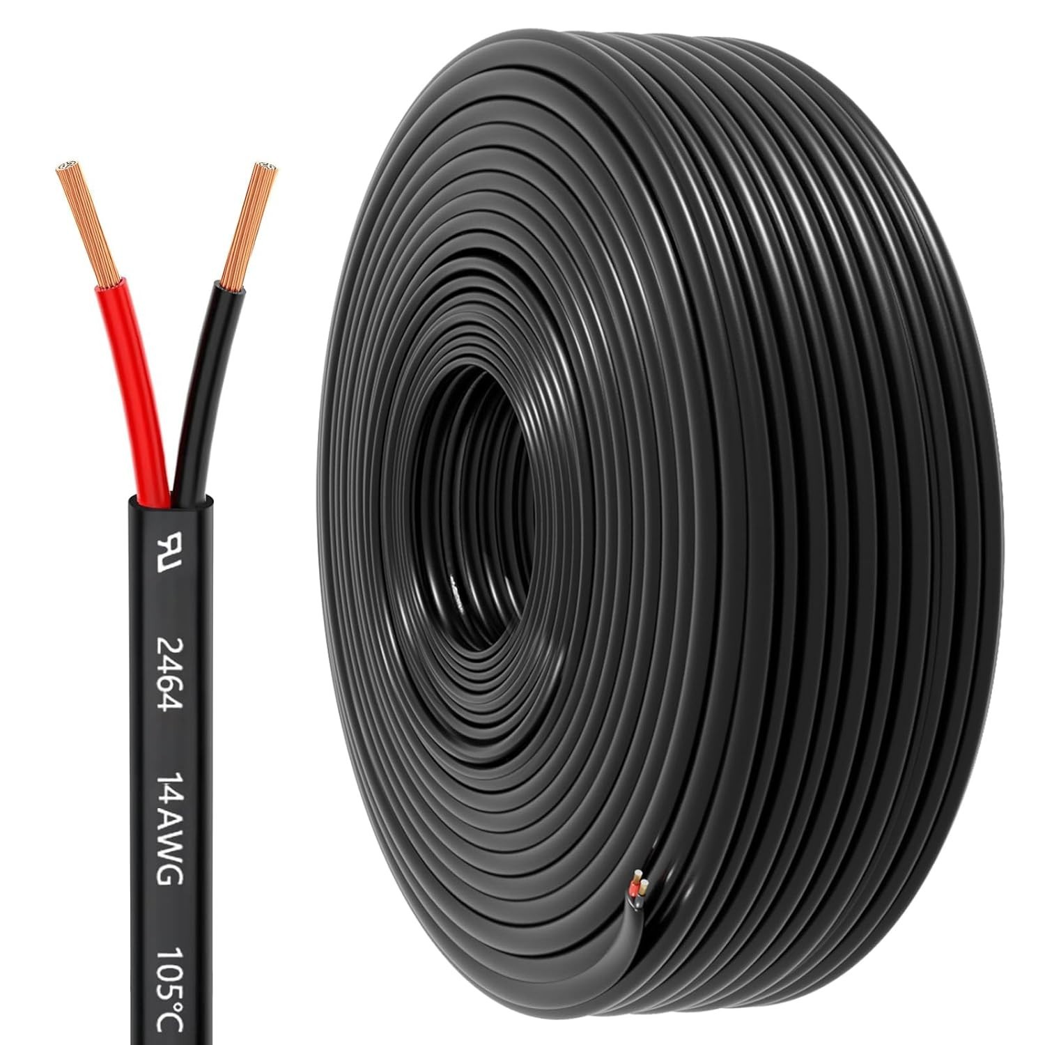 14 Gauge 2 Conductor Electrical Wire, 14 AWG 2.08mm Wire PVC Cord, 12V/24V DC…
