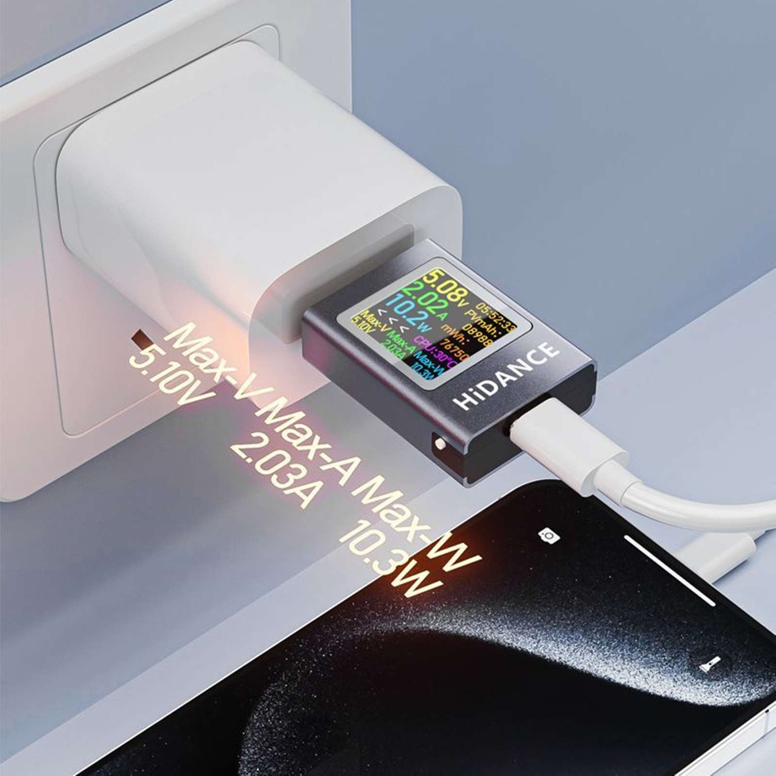 USB C Cable Tester with Battery Test Color Display 360 View Rotation PD QC