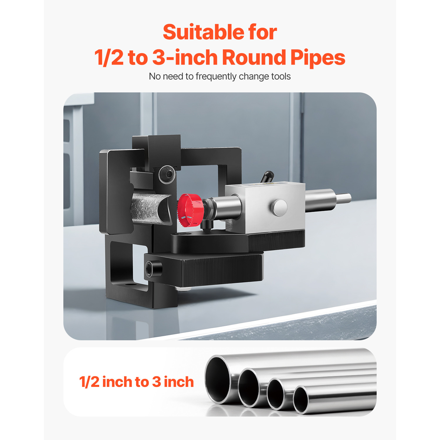 Pipe Tube Notcher 1/2 to 3-inch Tubing Notcher w/ 0-50° Adjustable Angle