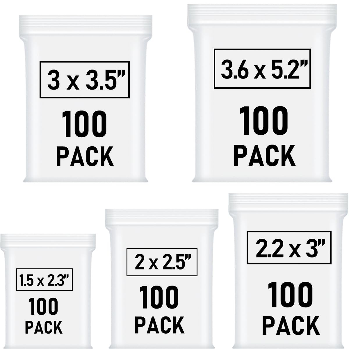 500 Pcs Small Plastic Bags, Bag, Mini Baggies, Mixed Size, Clear