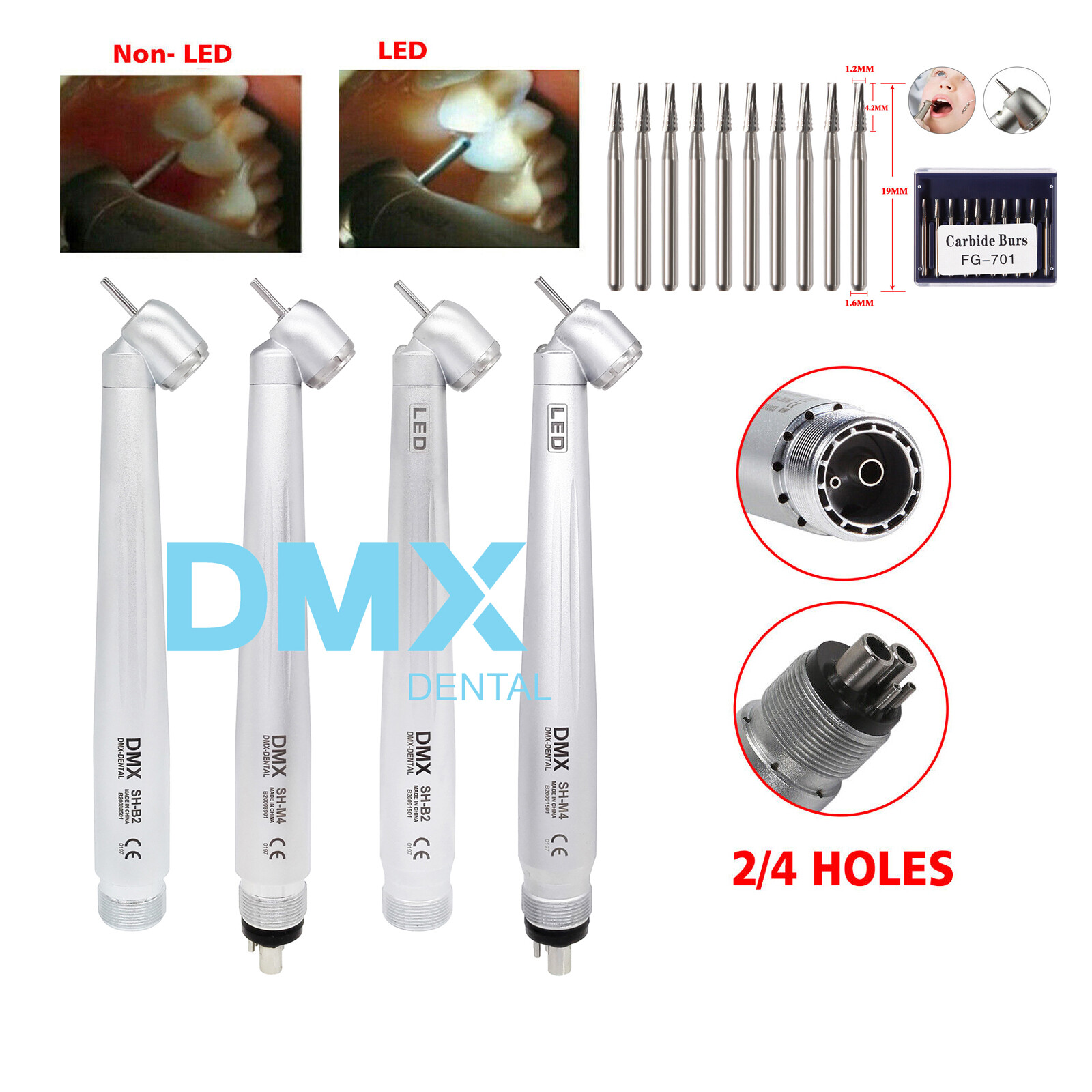 Dental 45° Degree Surgical High Speed Handpiece Turbine 2/4Holes/Burs DMXDENT