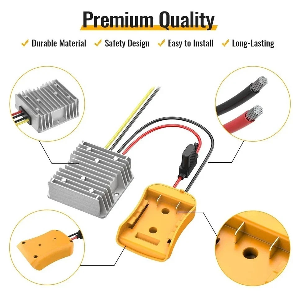 20V to 12V Step-Down Converter Compatible with Dewalt 20V Battery, DC 12V 20A 24