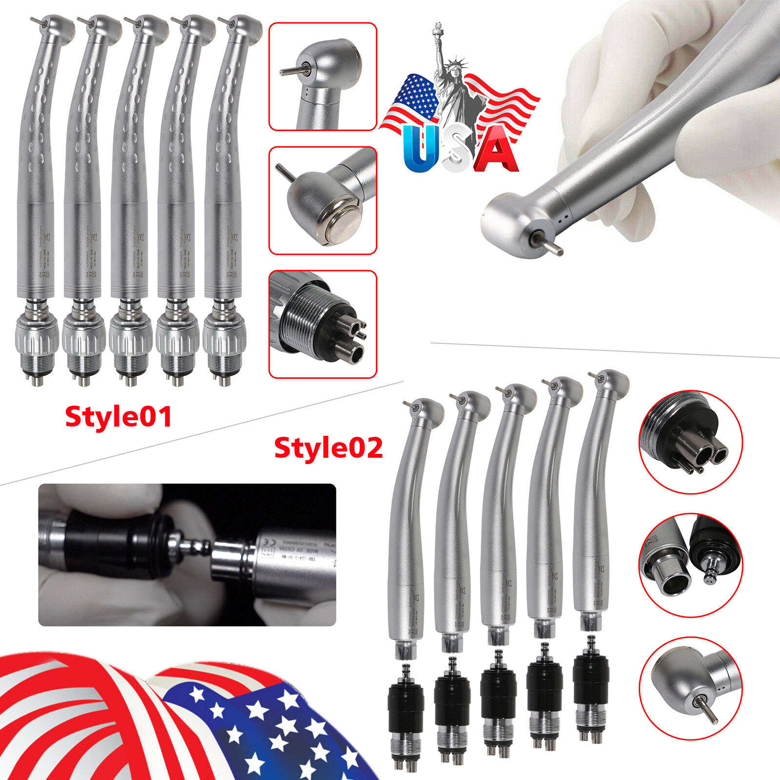 YABANGBANG Dental High Speed Handpiece + 4 Hole Quick Coupler 360° Swivel