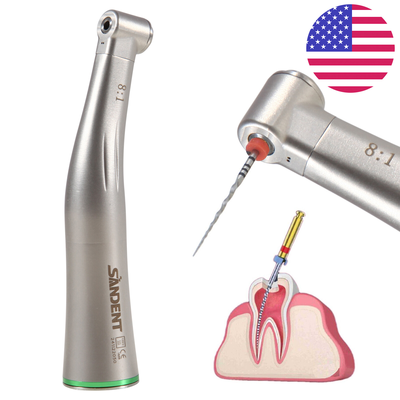 Dental 8:1 Endo Handpiece For Promark Endodontic Motor Contra Angle Push Button