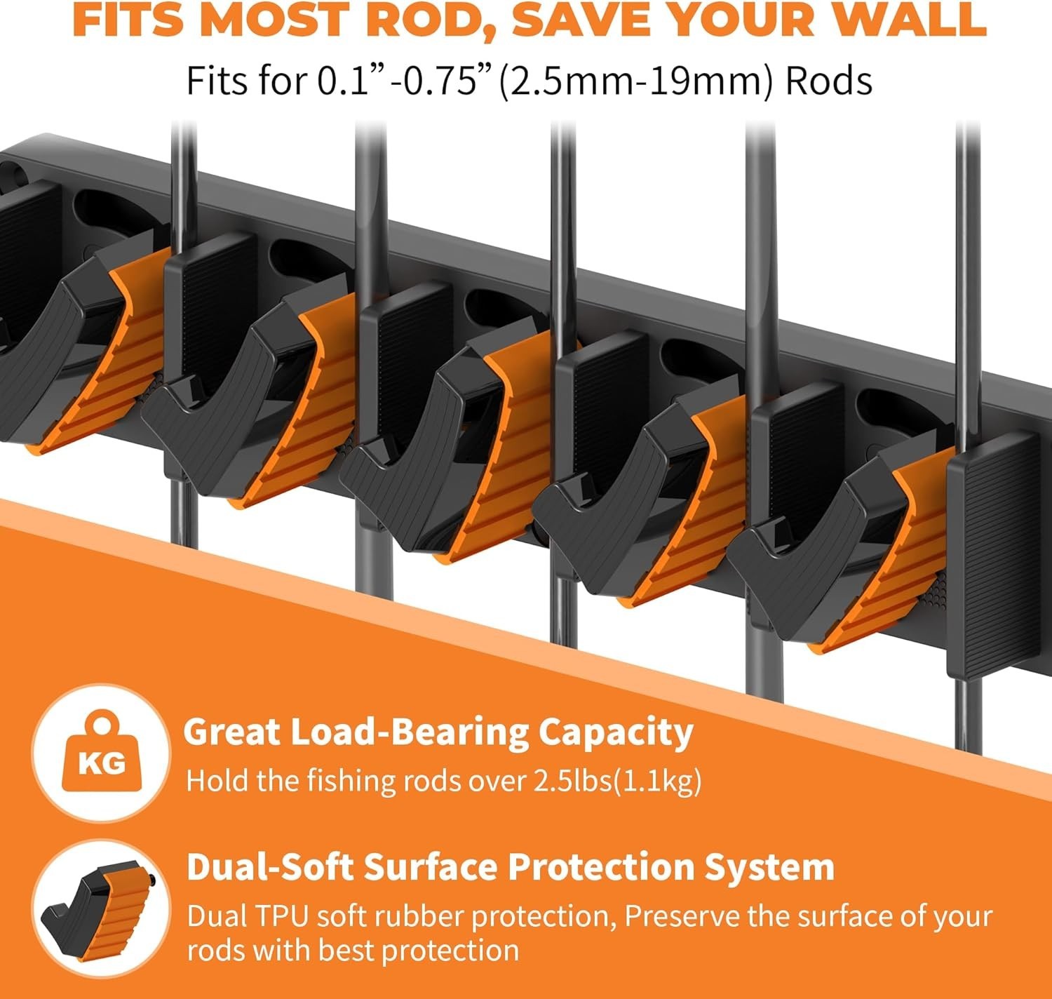 Fishing Rod Holder Wall Mount, Vertical Rack for 10 Rods, 2 Pack