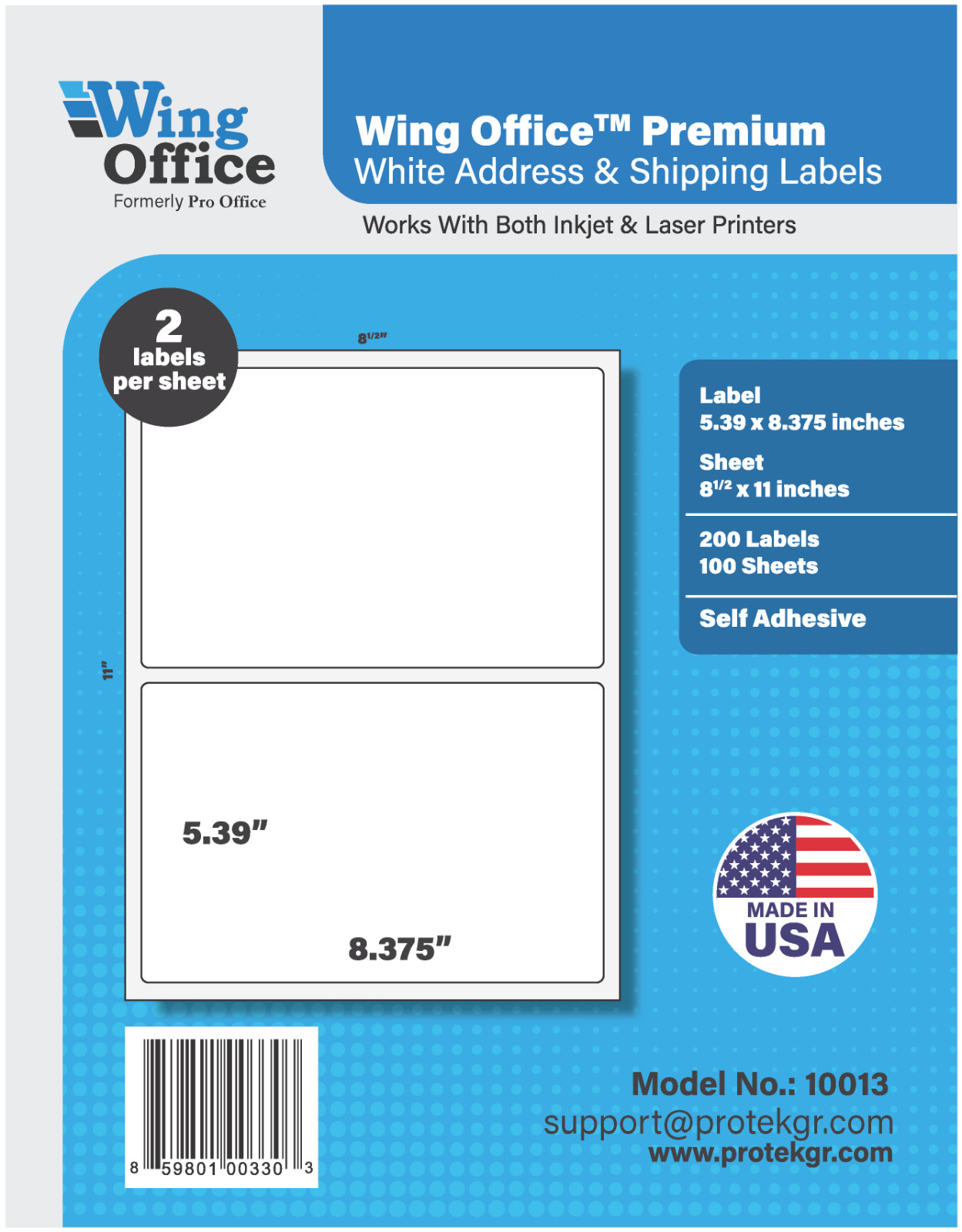 Wing Office Premium Shipping Label Blank Self Adhesive HALF SHEET USA Made USPS