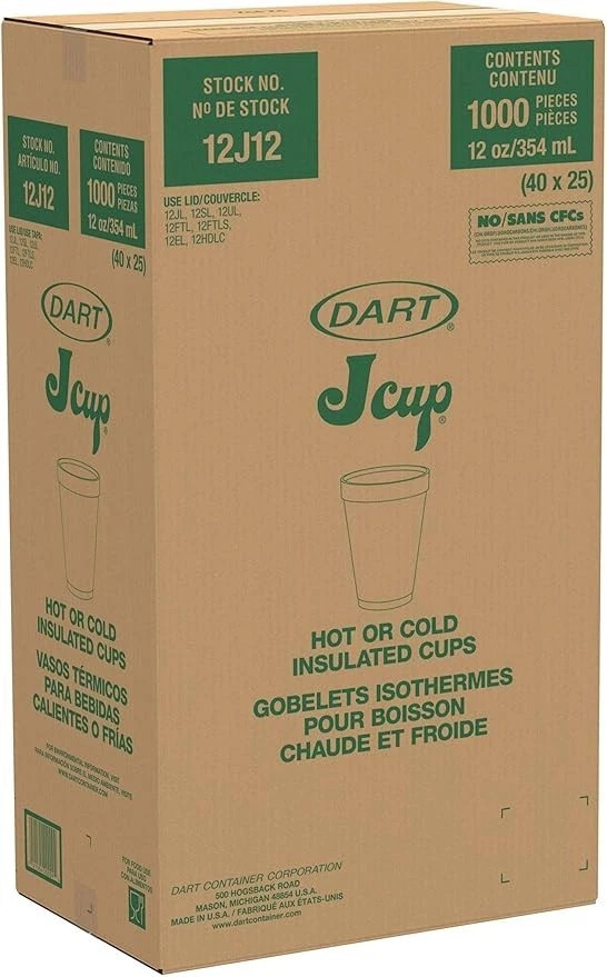 Dart 12J12 Foam Drink Cups – 12Oz