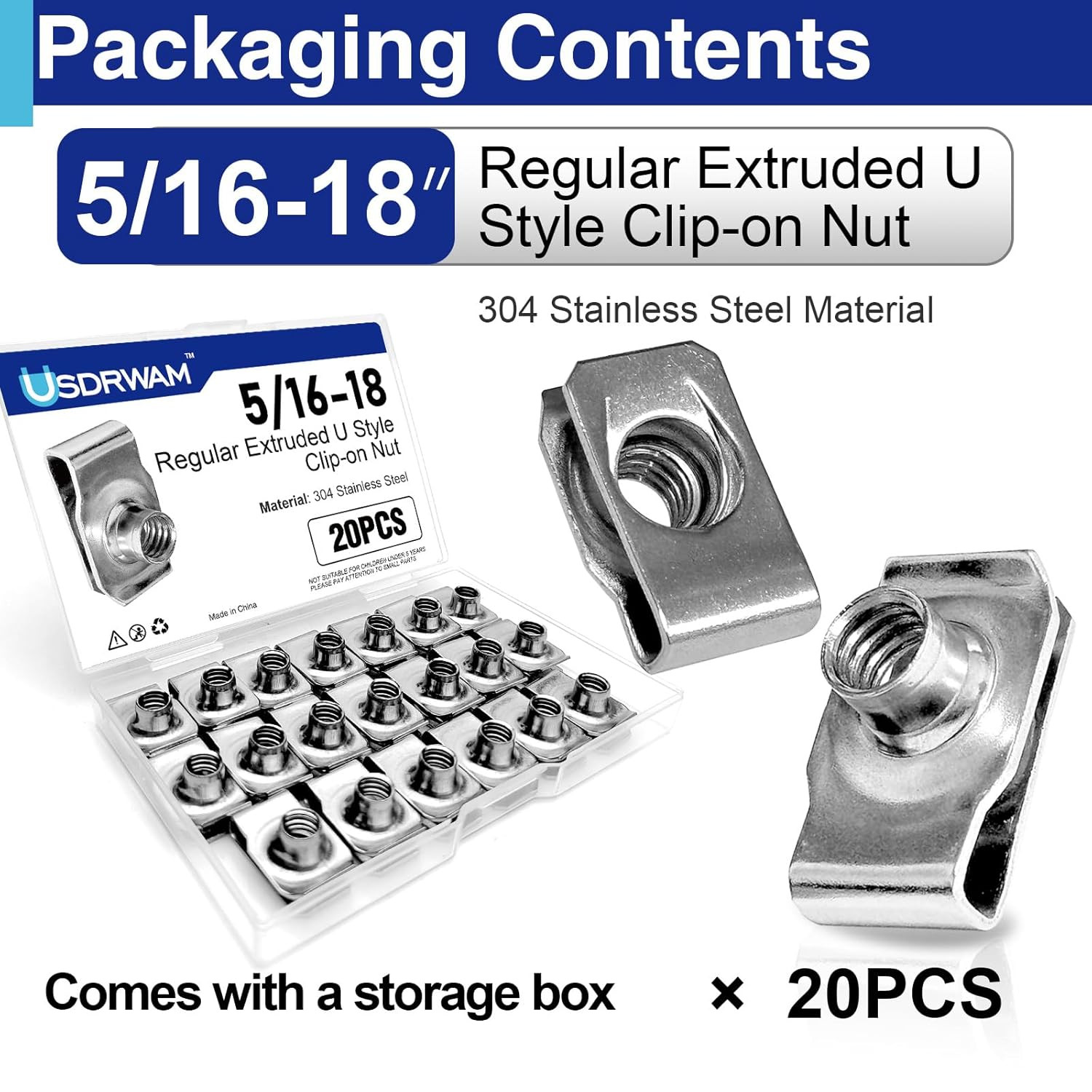 20 Pack 5/16-18 Extruded U-Nuts 304 Stainless Steel U Clip Car Clips Fasteners