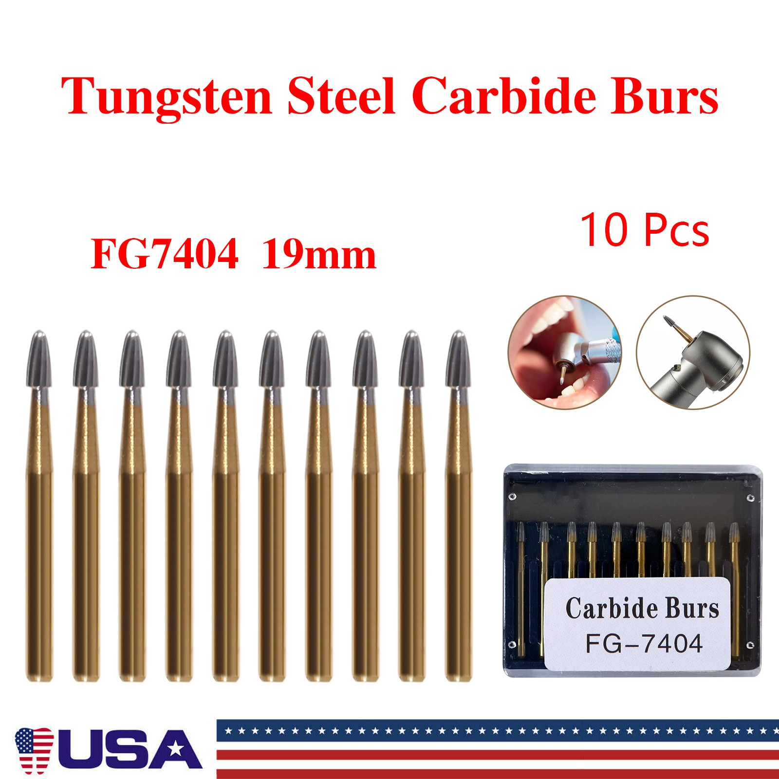 10 Pcs Dental Carbide Trimming & Finishing Burs FG7404/7406/7408/7901/7902/7903