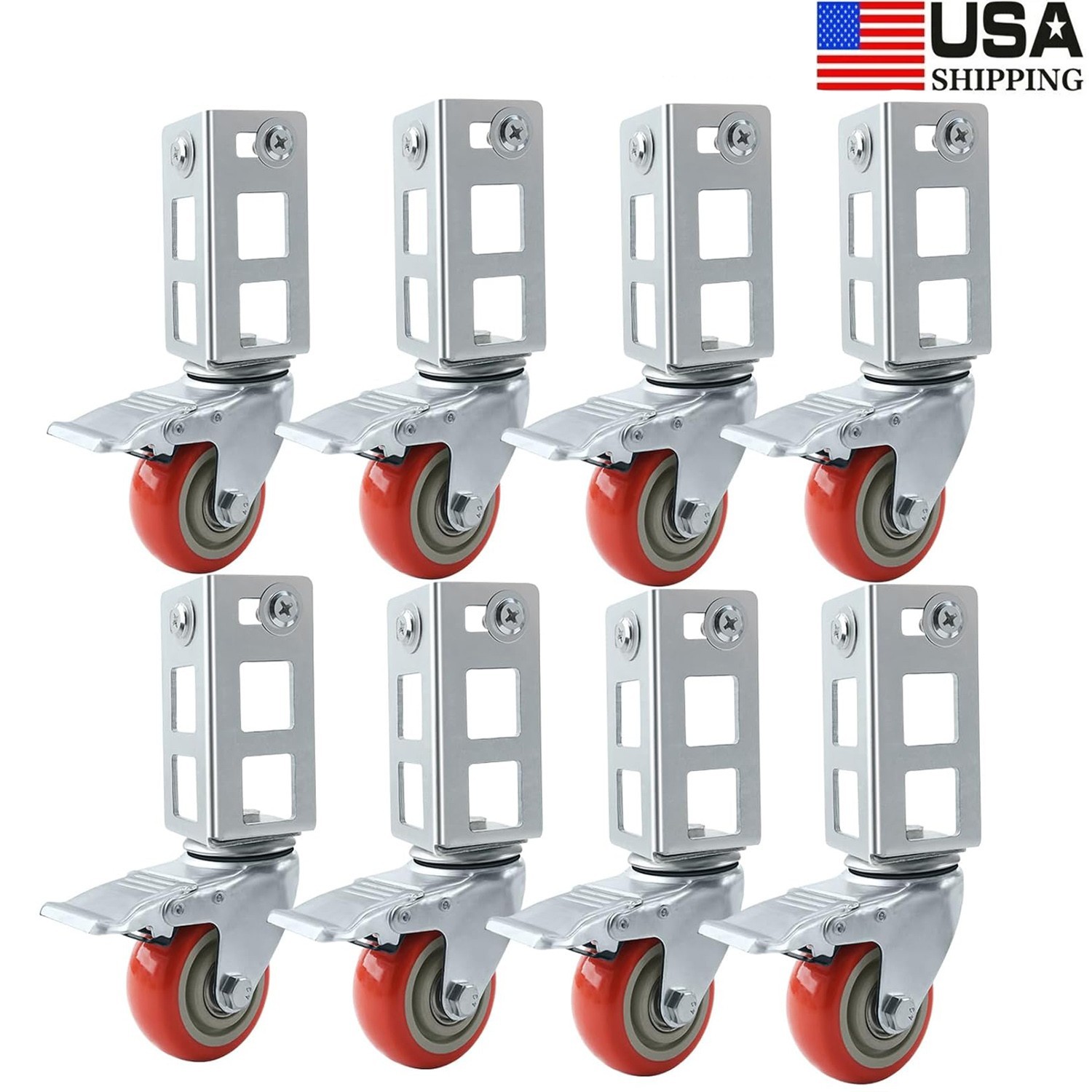 8 Pack Storage Rack Caster Wheels 3 Inch Heavy Duty Locking Castors Chrome