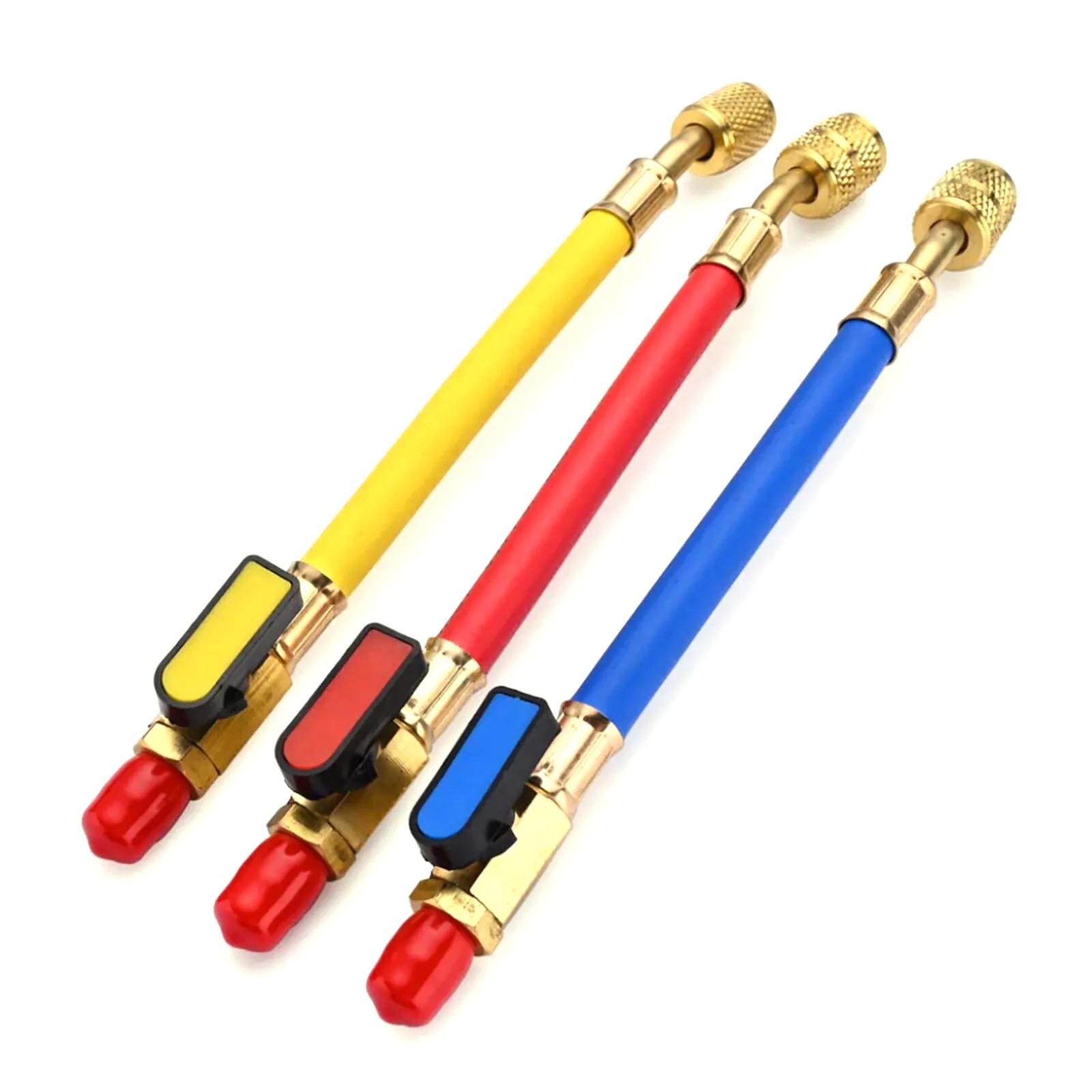3pcs/set For R134A R410A R22 R12 Refrigerants Ball Valves Hose(Red/Yellow/Blue)