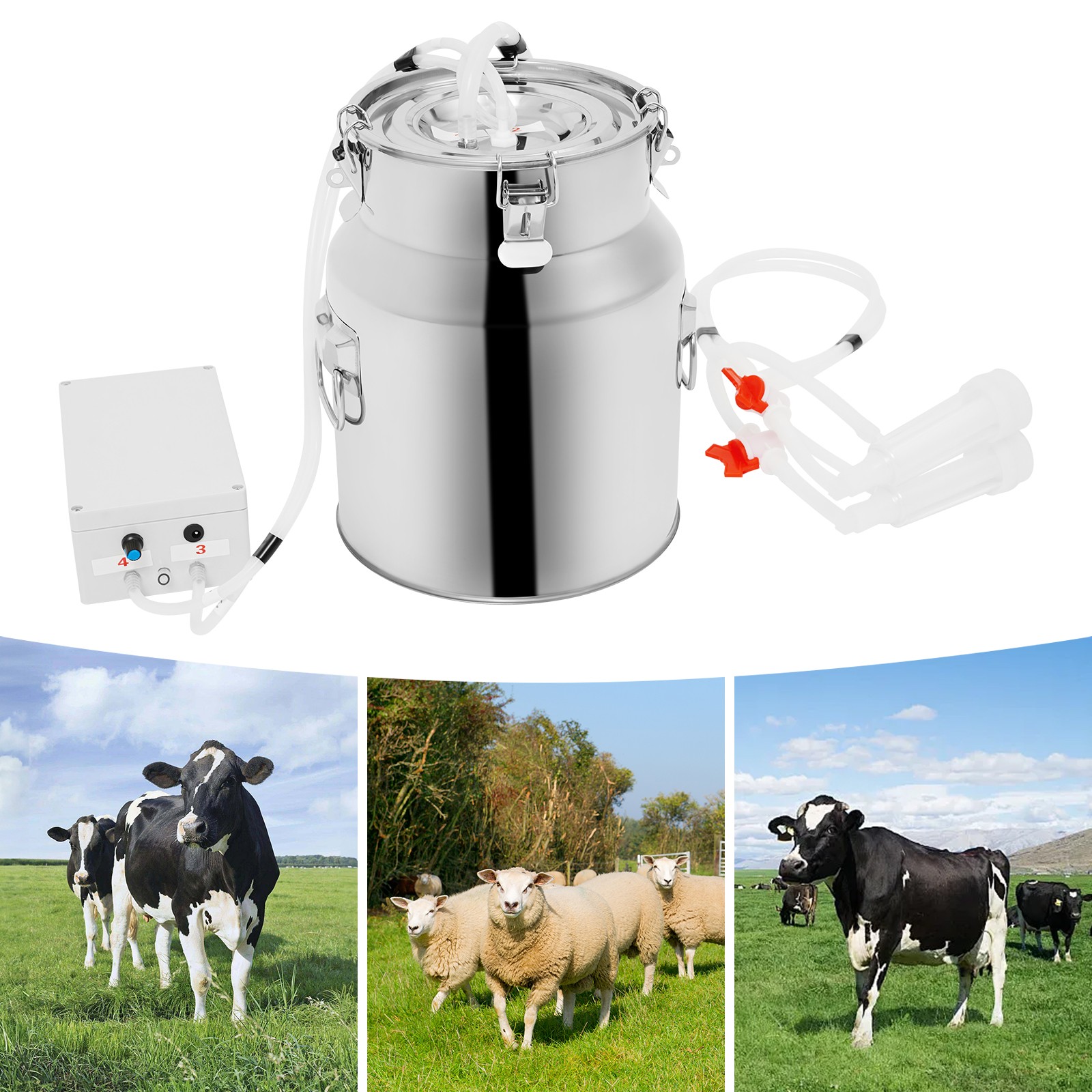 Electric Cow Milking Machine Milking Equipment 15L Stainless Steel Bucket