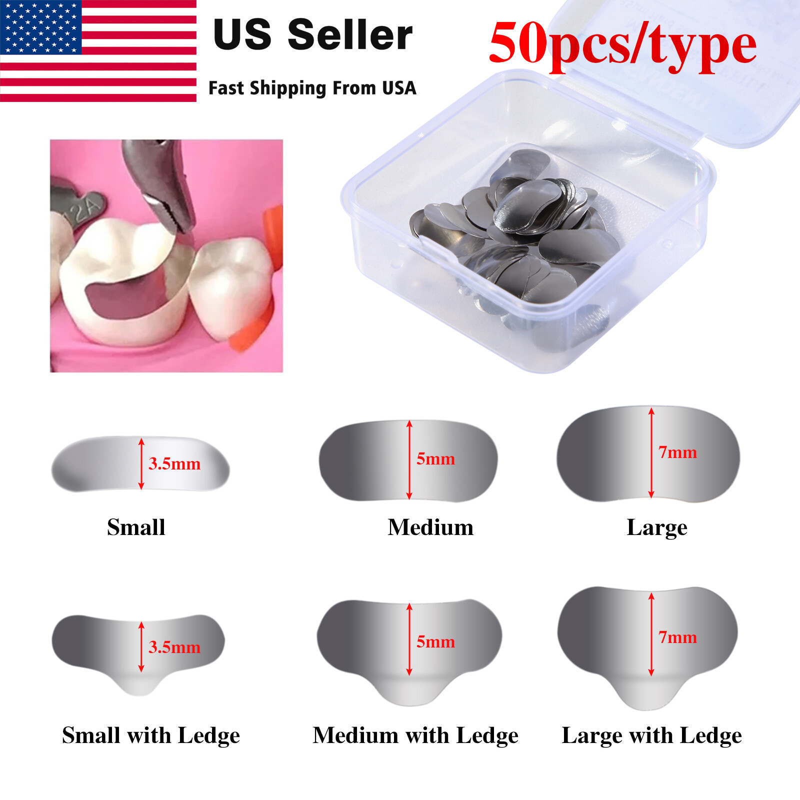 50 Pcs Dental Sectional Contoured Metal Matrices Refill Matrix Band Ledge 35μm
