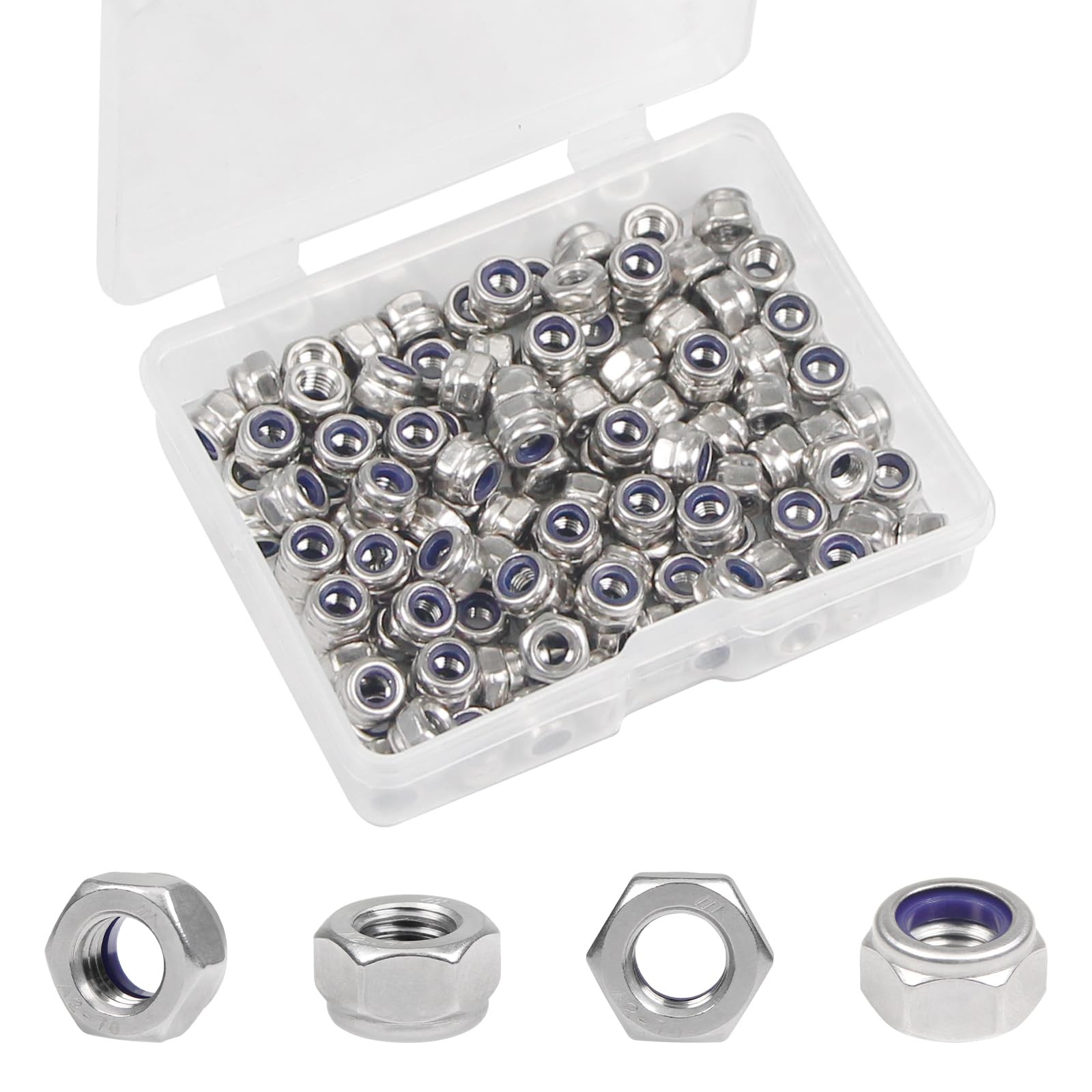 150PCS M3 Locknuts M3x0.5mm Nylon Insert Hex Lock Nuts 304 Stainless Steel Me…