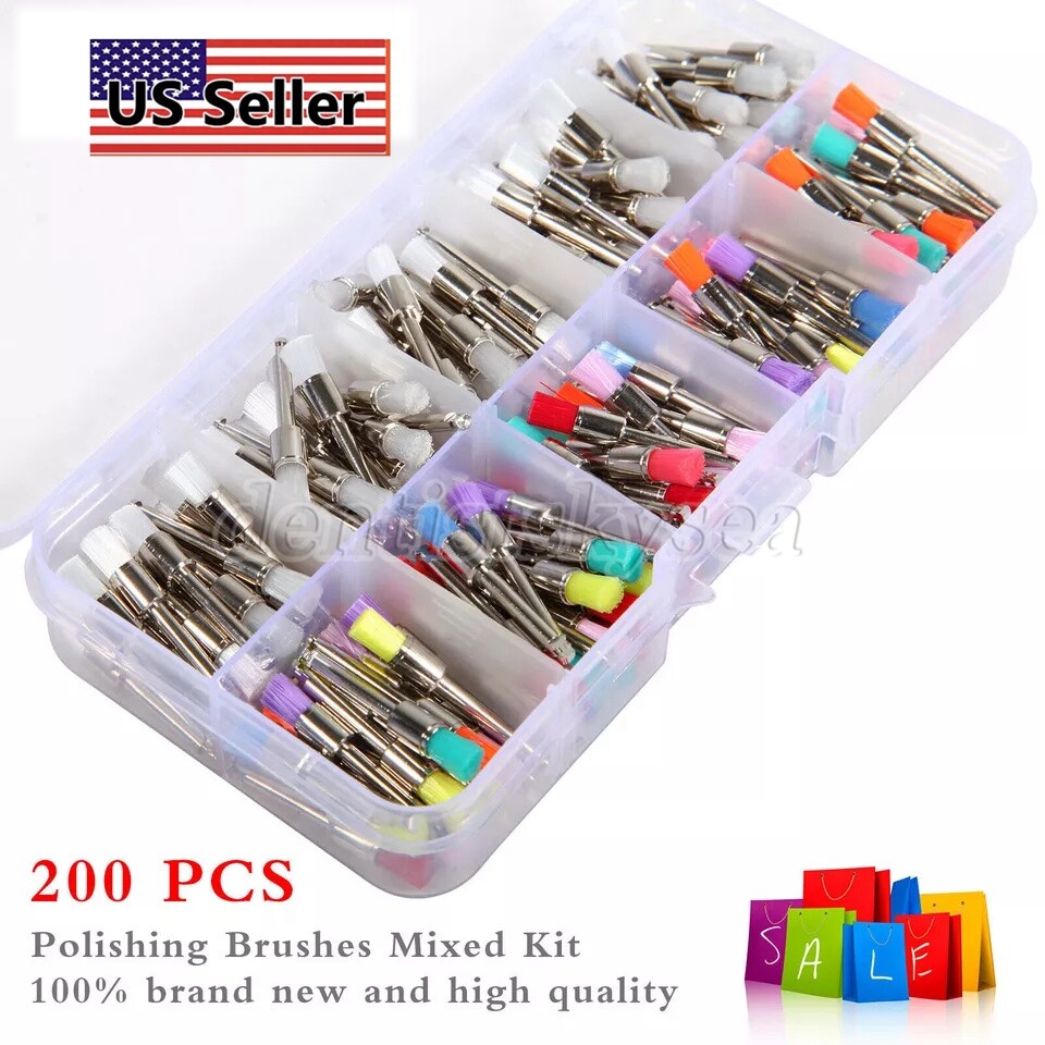 200 PCS Dental Nylon Polishing Flat Latch Polisher Prophy Brush Disposable mix