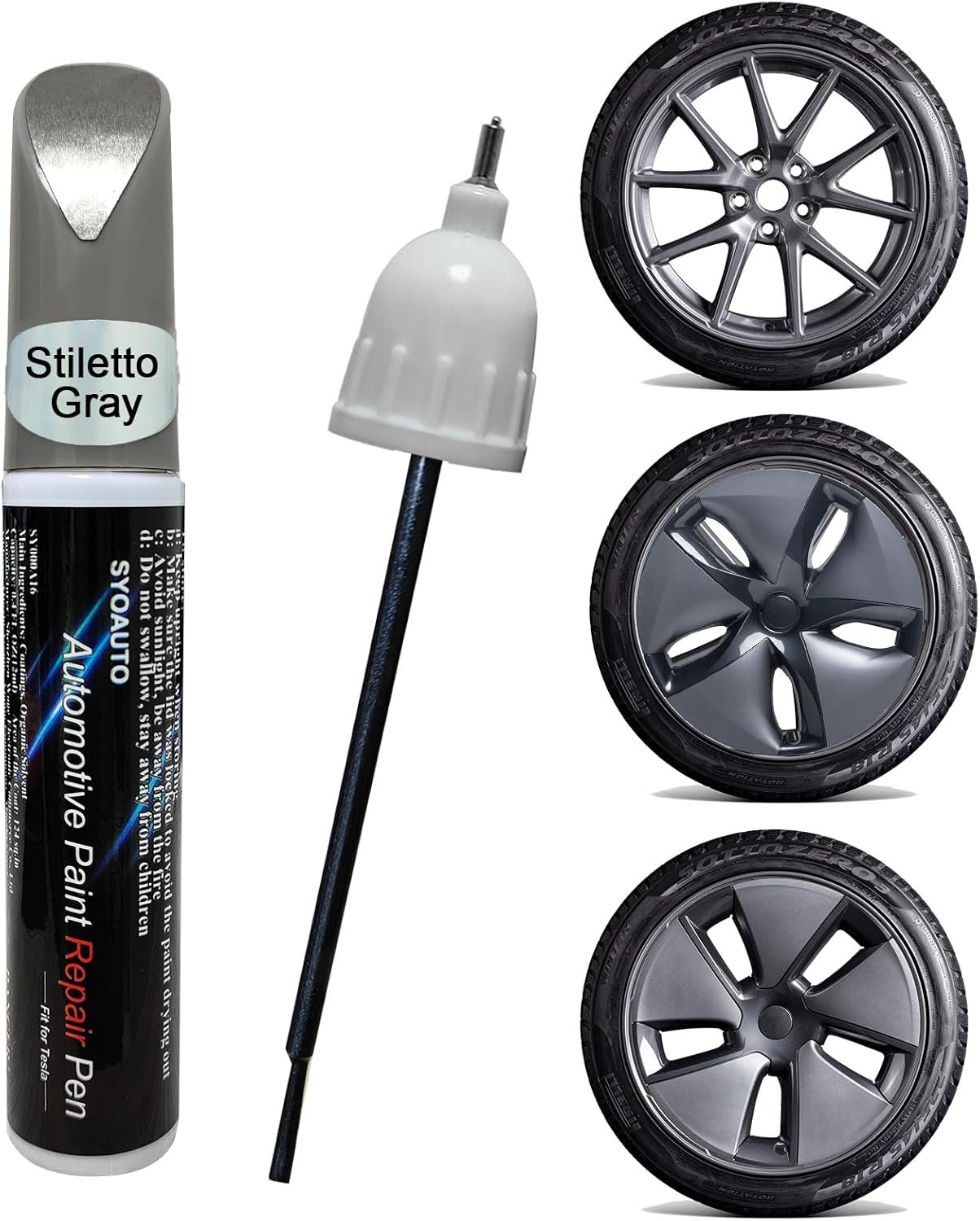 SYOAUTO Stiletto Gray Rim Touch up Paint for Model 3 18″ Aero Wheel Touch