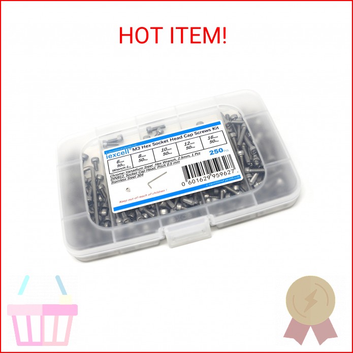 iexcell 250 Pcs M3 x 6/8/10/12/16mm Thread Pitch 0.5 mm Stainless Steel 304 Hex