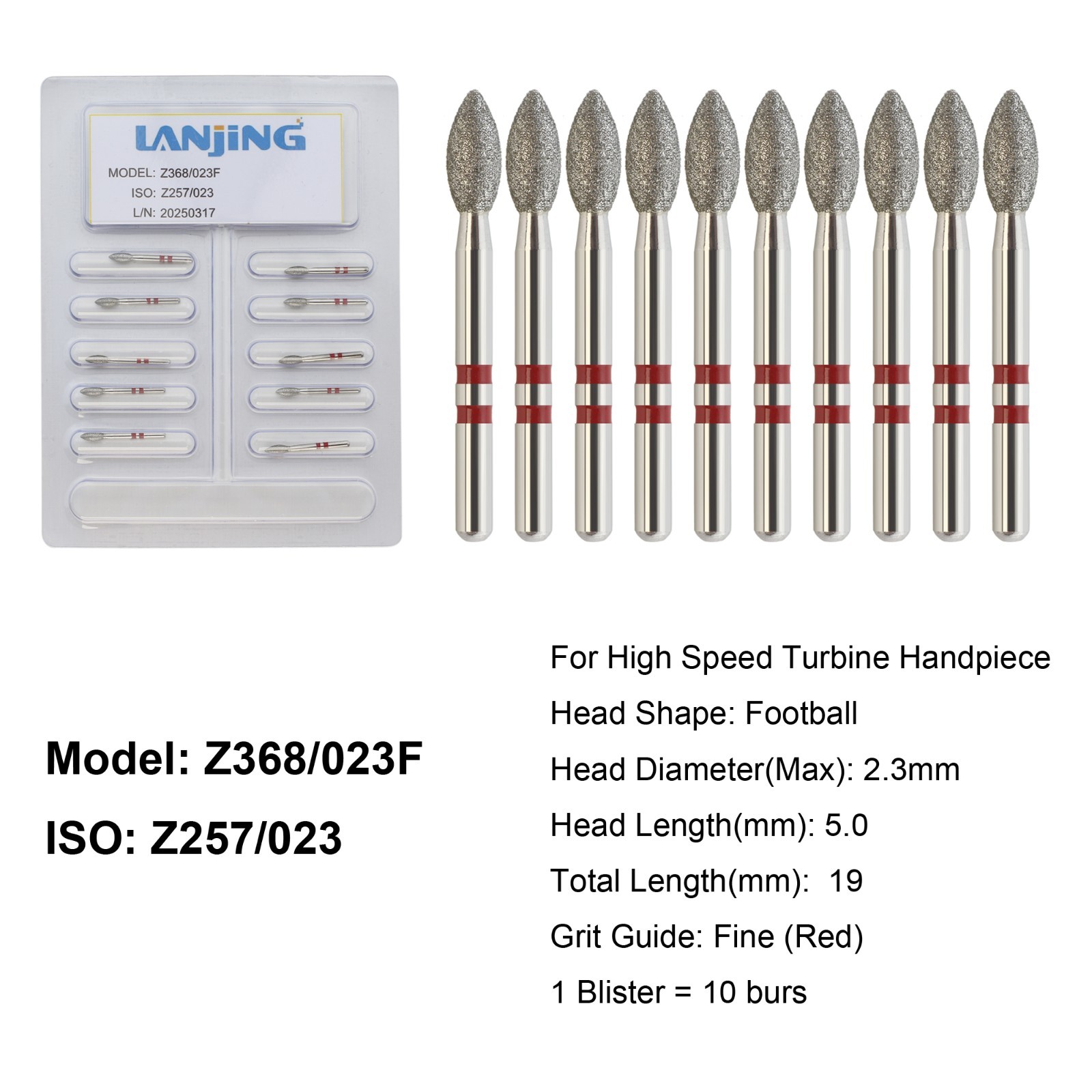 Dental Diamond Burs Zirconia Adjustment Football Fine High Speed FG Z368/023F