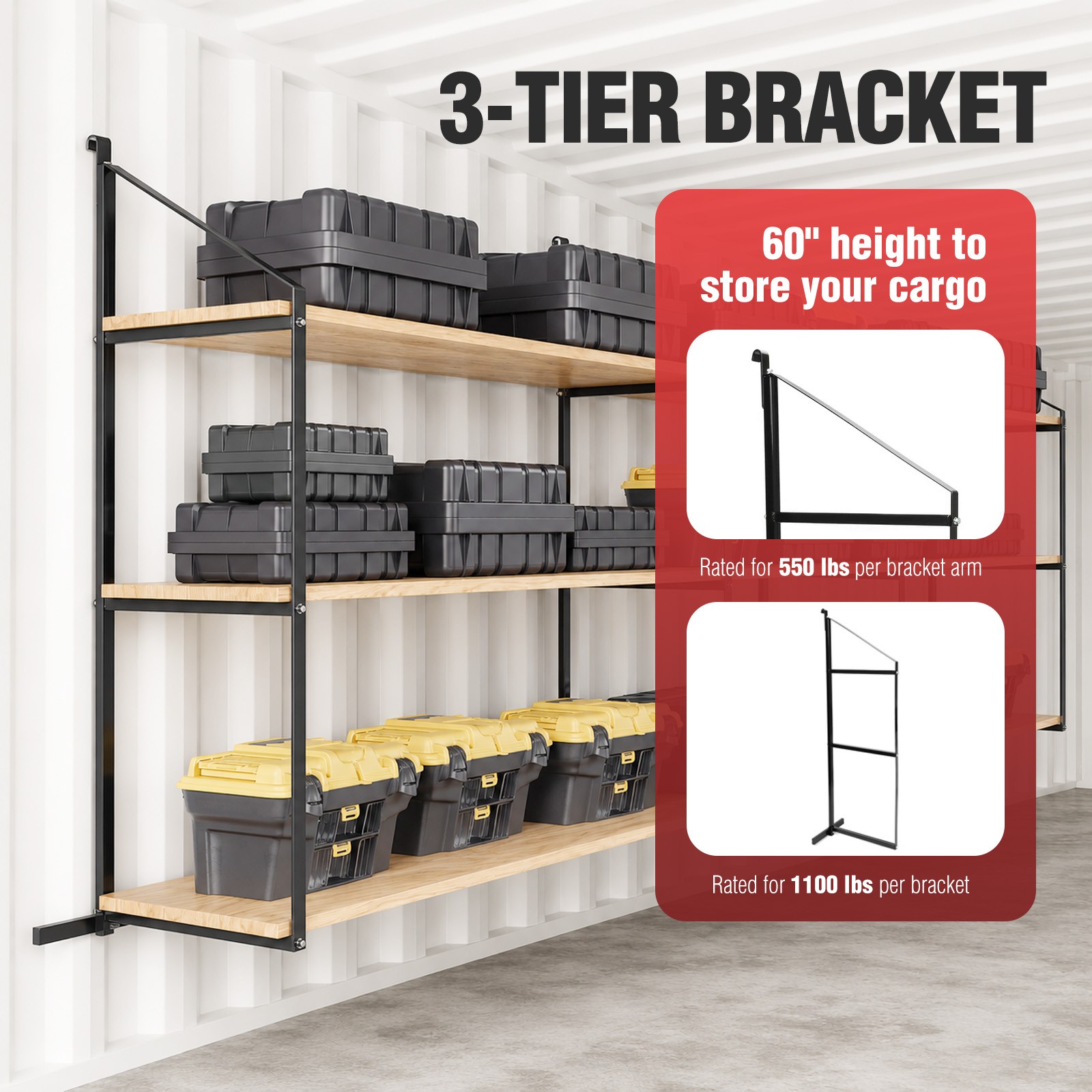 Shipping Container Shelving Shelf Bracket Black Steel Universal Pack of 4