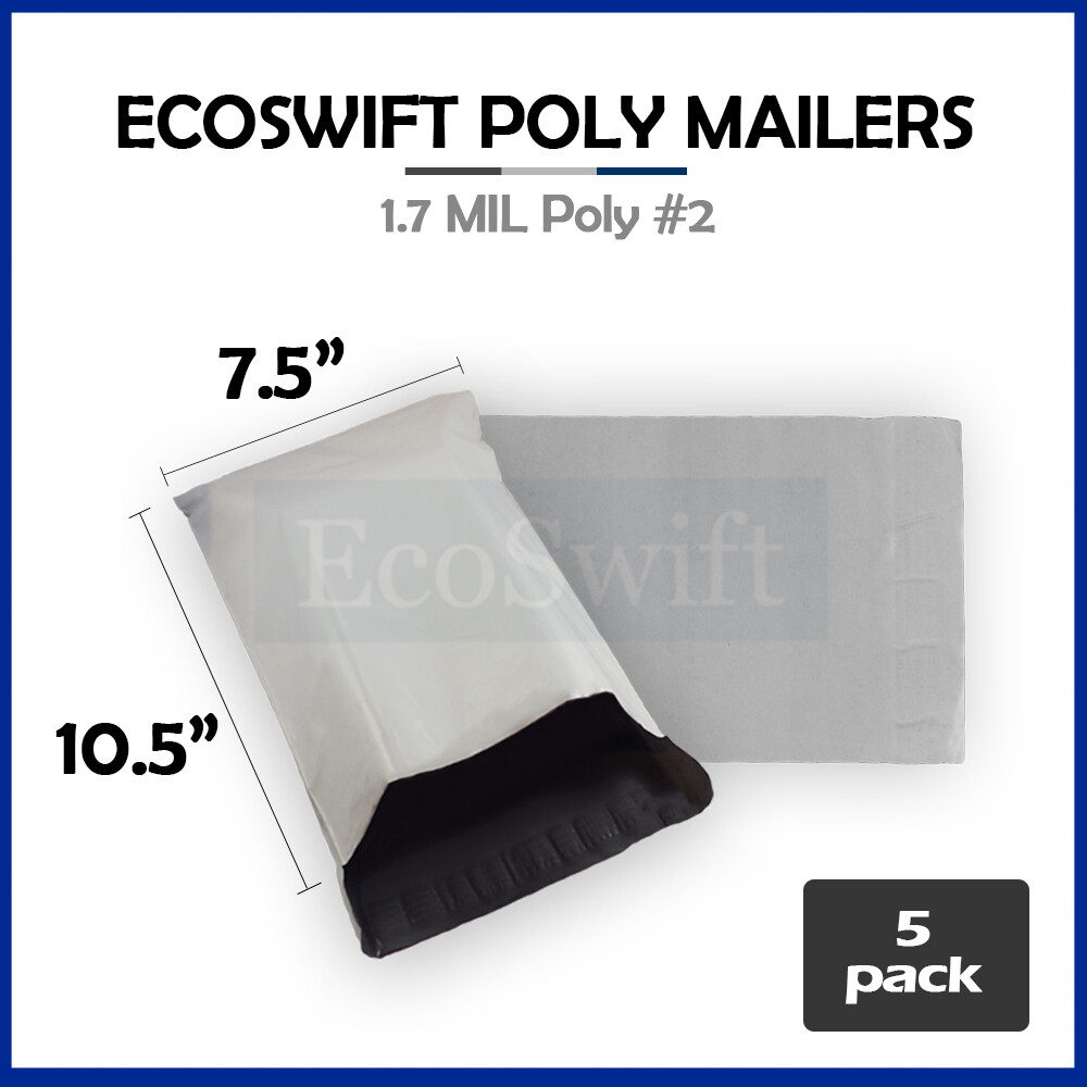 5 7.5 x 9.5 EcoSwift White Poly Mailers Shipping Envelope Self Seal Bags 1.7 MIL