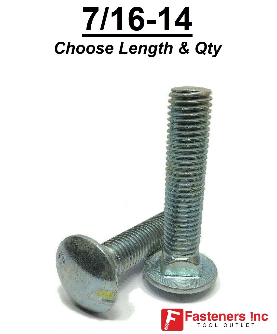 7/16-14 Carriage Bolts Zinc Plated “Coach Screws” 7/16″-14 (CHOOSE LENGTH)