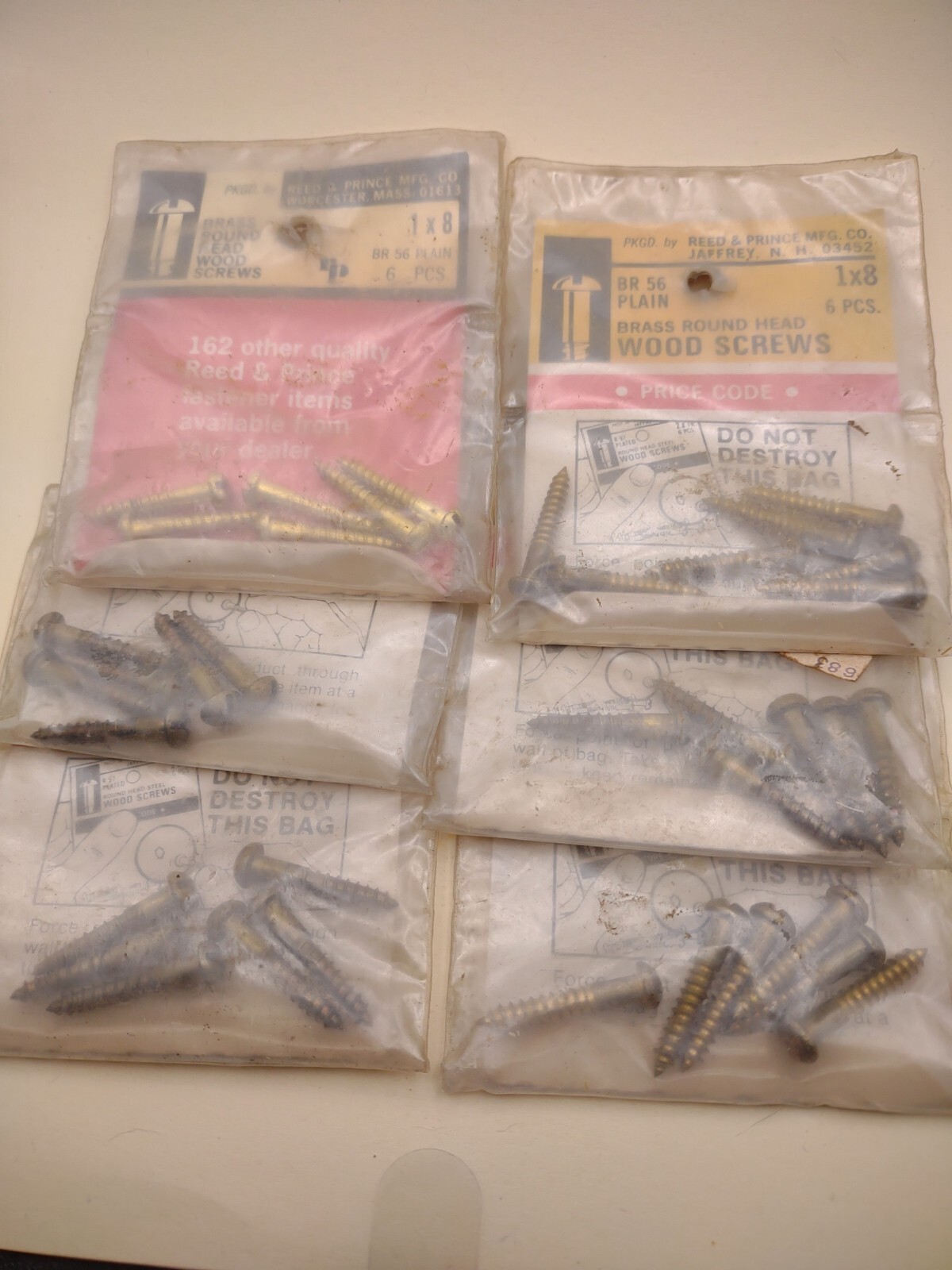#8 x 1″ NOS Round Head Slotted R&P BRASS Wood Screws Lot of (30pcs) BOX0298b