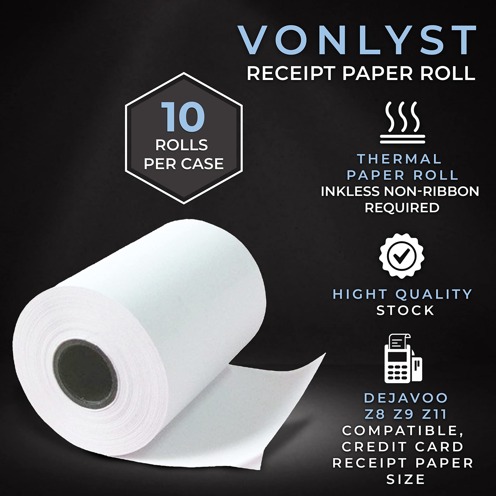 Vonlyst Credit Card Machine Paper Roll Dejavoo Z8 Z9 Z11 10 rolls