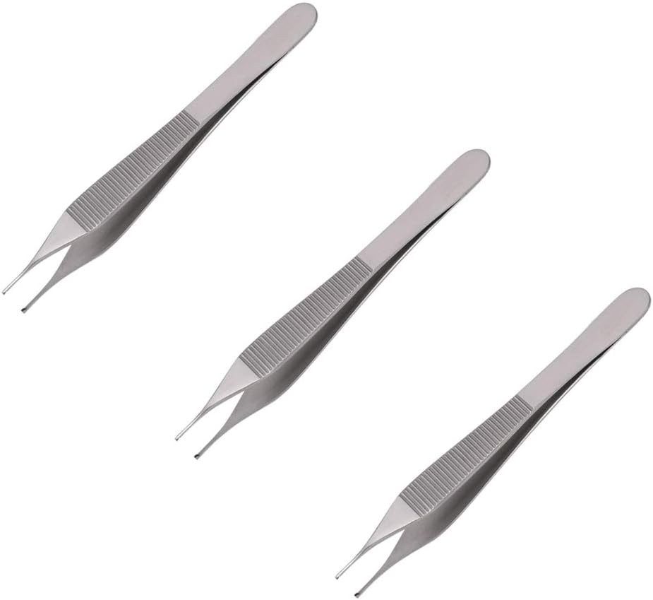 Set of 3 Micro/Fine Point Adson Tissue 1X2 Teeth Forceps 4.75″