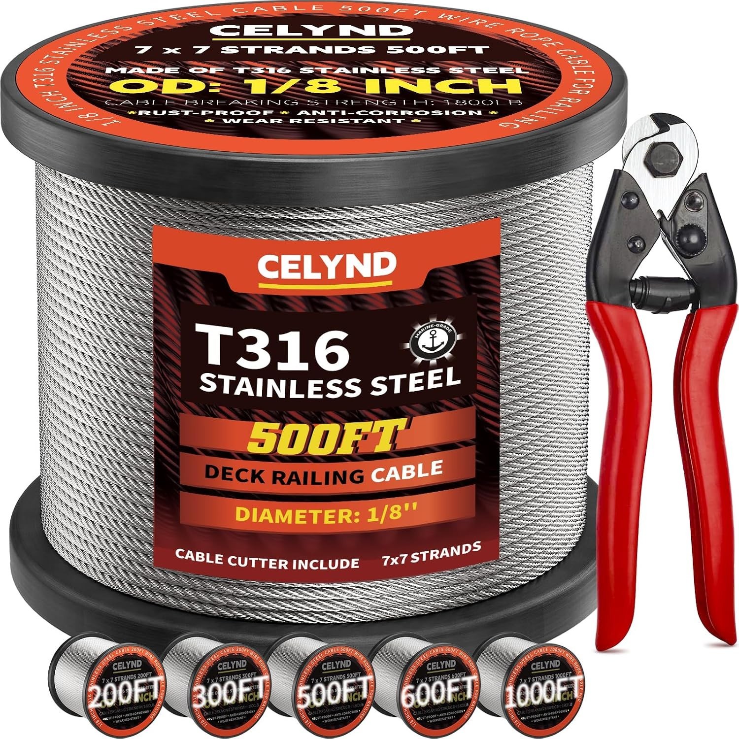 Stainless Steel Cable for Railing – 500FT 1/8″ T316 Wire Rope Cable for Deck Rai