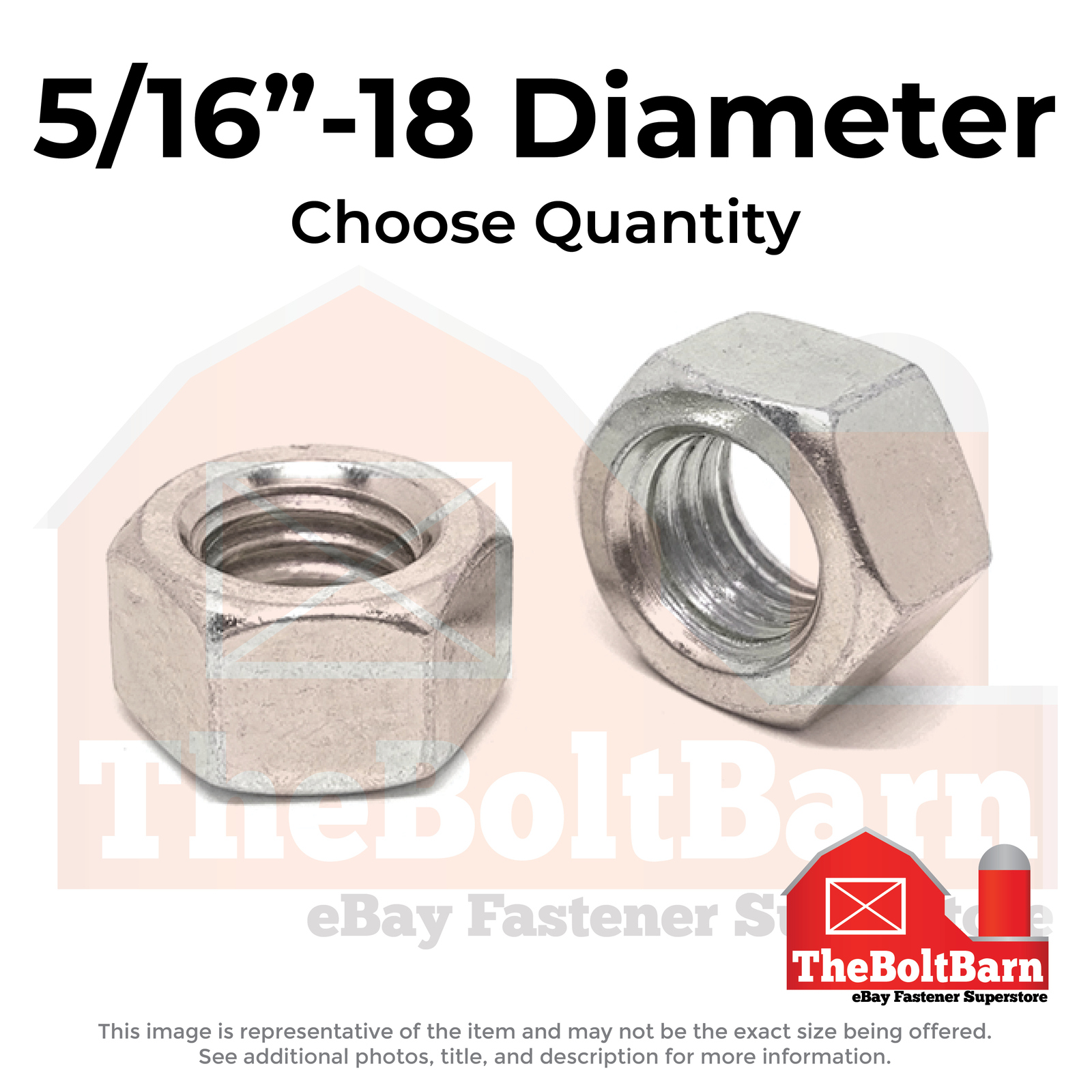 5/16″-18 Stainless Steel Finished Hex Nuts (Choose Qty)