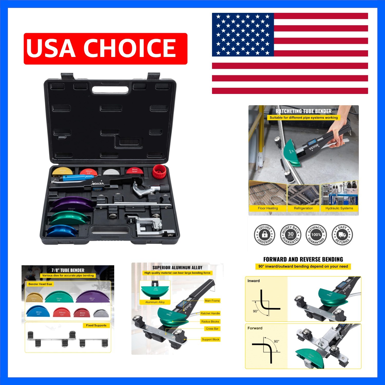 Ergonomic Copper Bending Tool with 7 Interchangeable Dies – Versatile & Portable