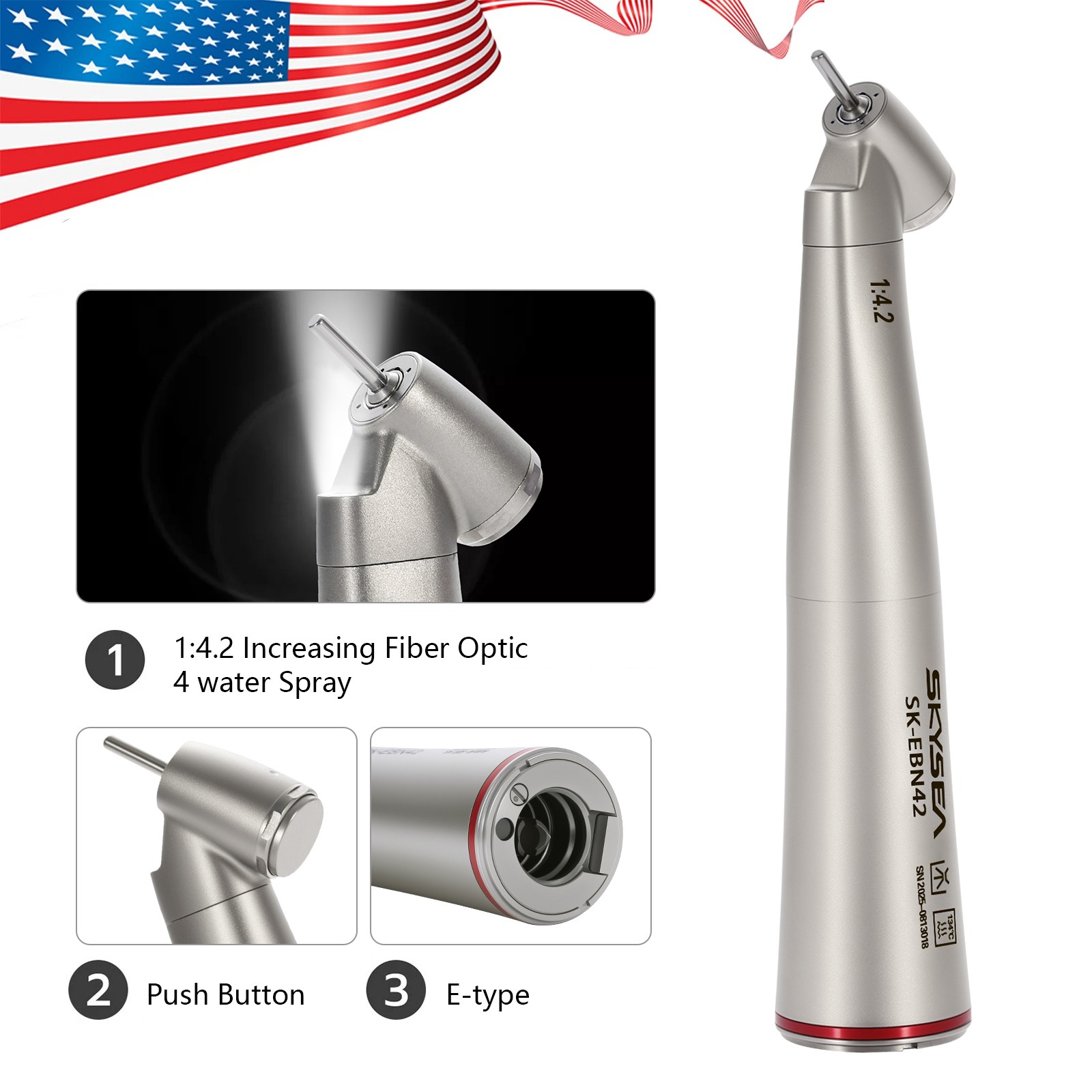 Dental 1:4.2 Increasing LED Contra Angle Surgical 45° Fiber Optic Handpiece