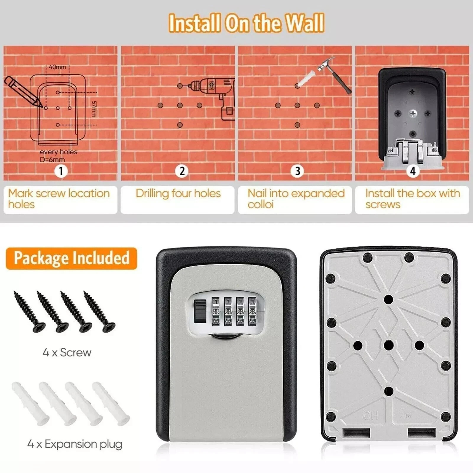 Key Lock Box for Outside-Combination Lockbox for House Key-Portable/Wall Mounted
