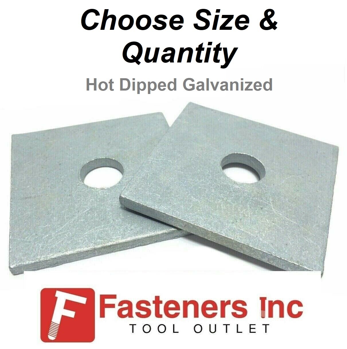 (Choose Diameter) 3″ x 3″ x 1/4″ (.250) Thick Square Bearing Plate Washer HDG